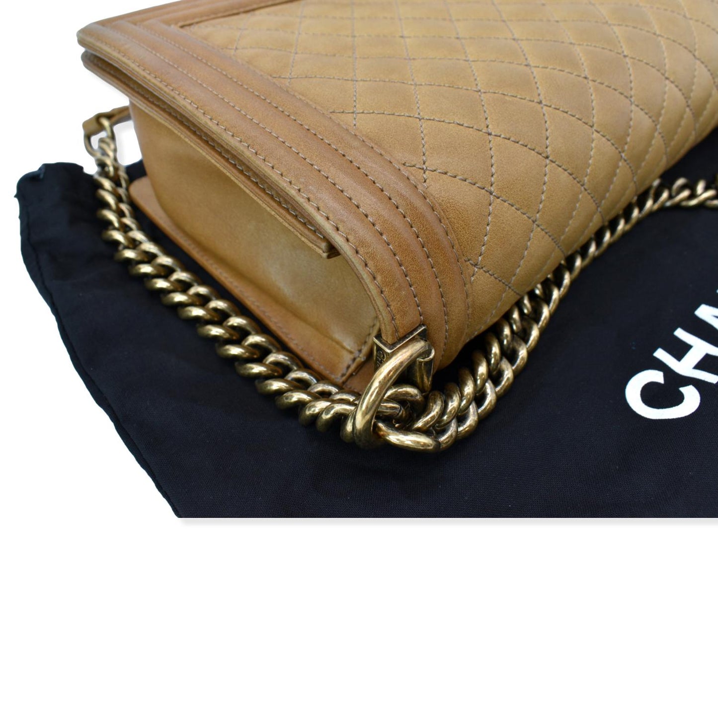 CHANEL Medium Boy Flap Leather Shoulder Bag Beige