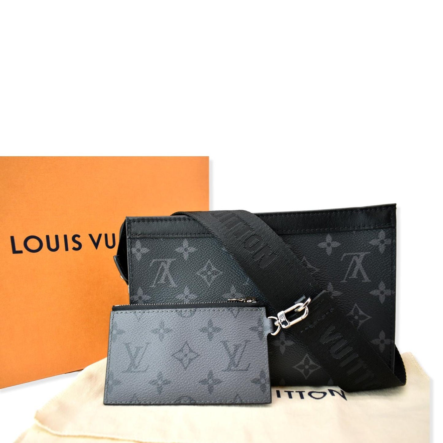 Louis Vuitton Gaston Wearable Monogram Eclipse Reverse Wallet Crossbody Bag Gray