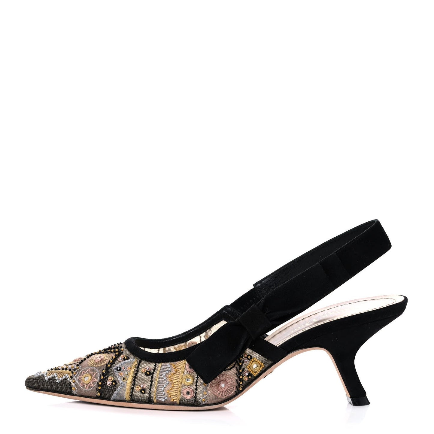 DIOR EMBROIDERED CALFSKIN BEADED SWEET D-SLINGBACK PUMPS