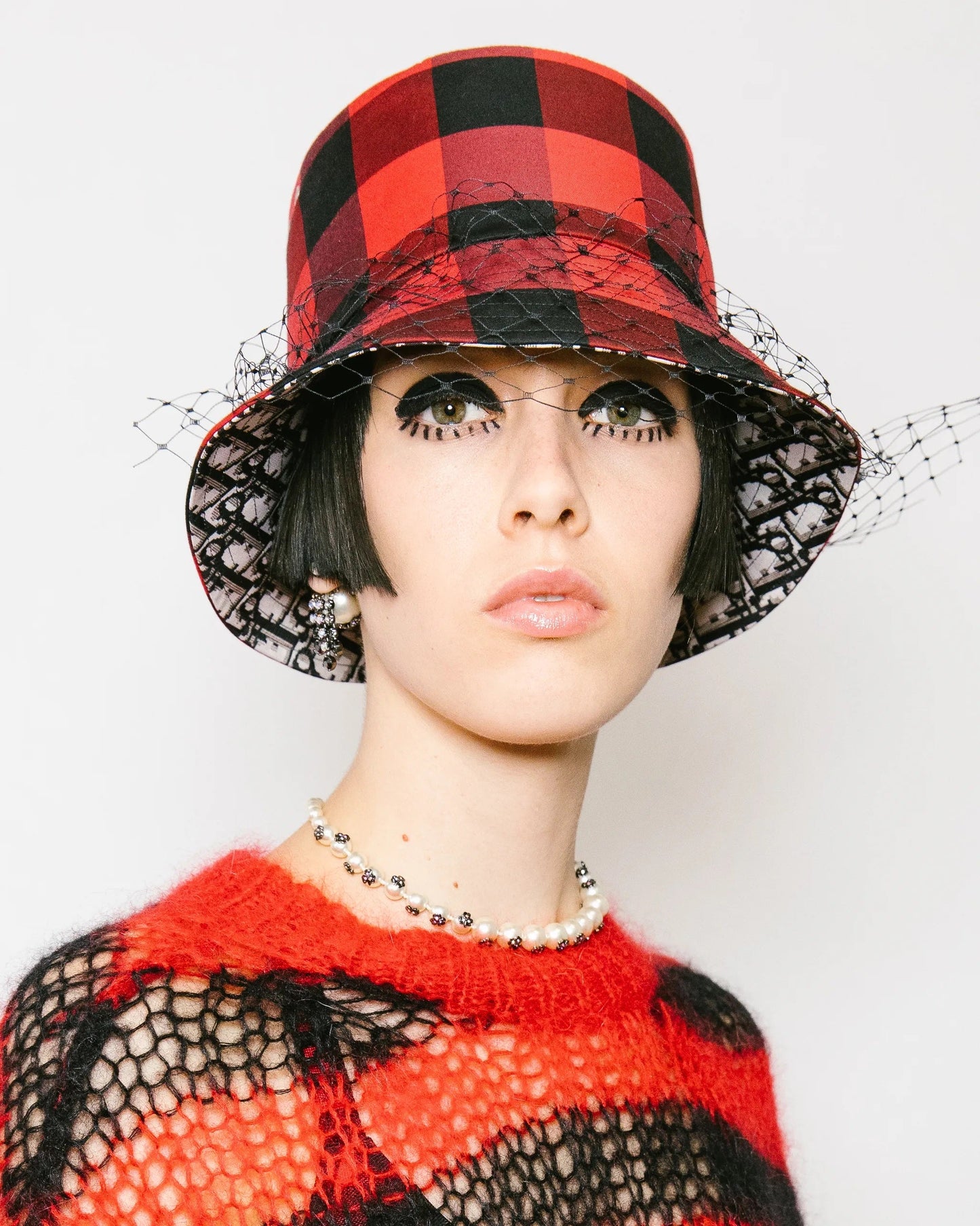 CHRISTIAN DIOR PLAID VEIL BUCKET HAT