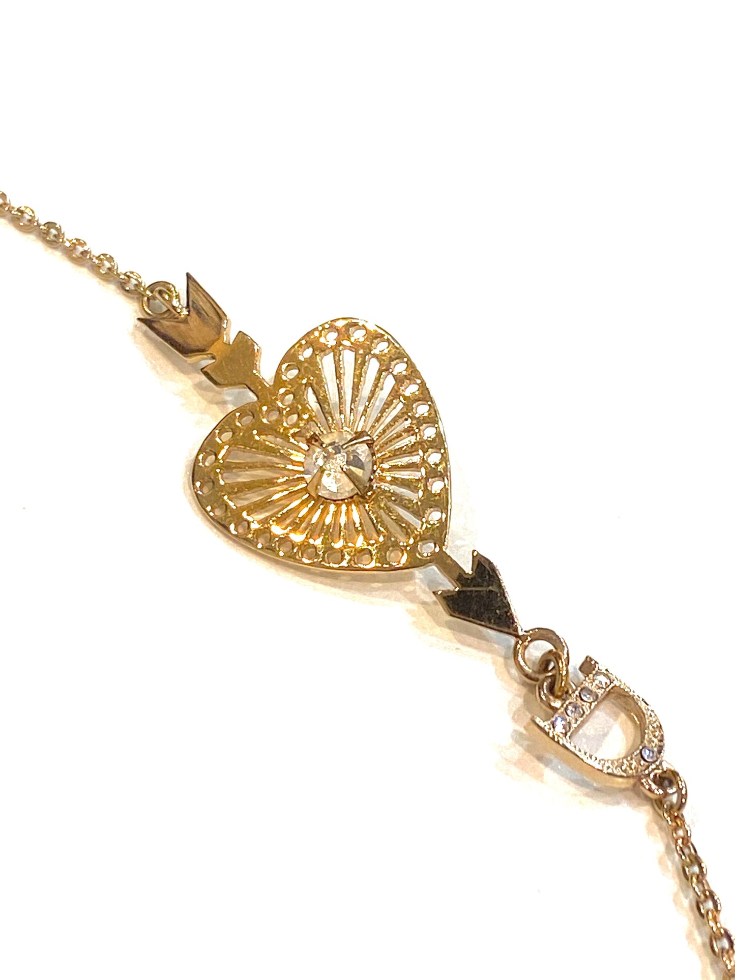 CHRISTIAN DIOR VINTAGE HEART CRYSTAL D LOGO BRACELET