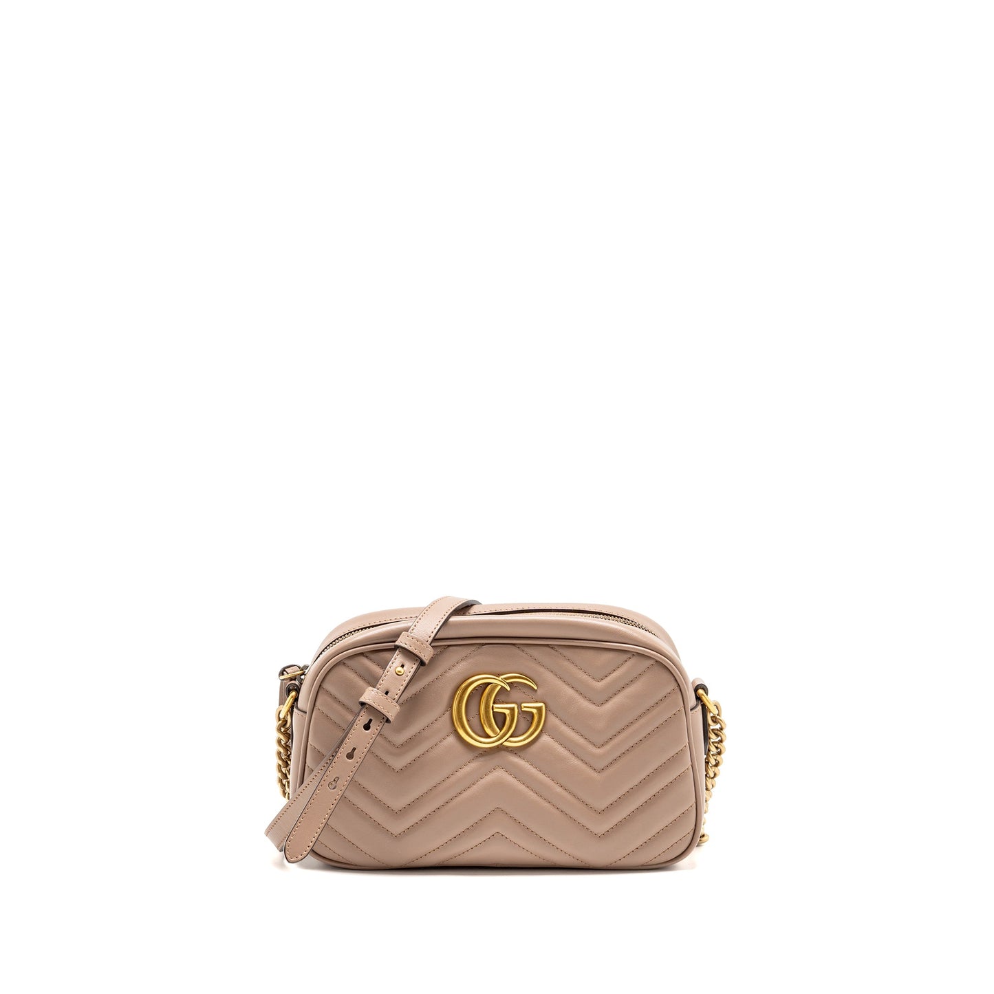 Gucci Small Marmont Camera Purse Matelasse Chevron Leather Pink