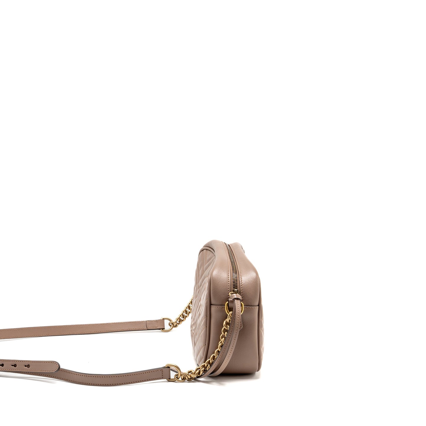 Gucci Small Marmont Camera Purse Matelasse Chevron Leather Pink