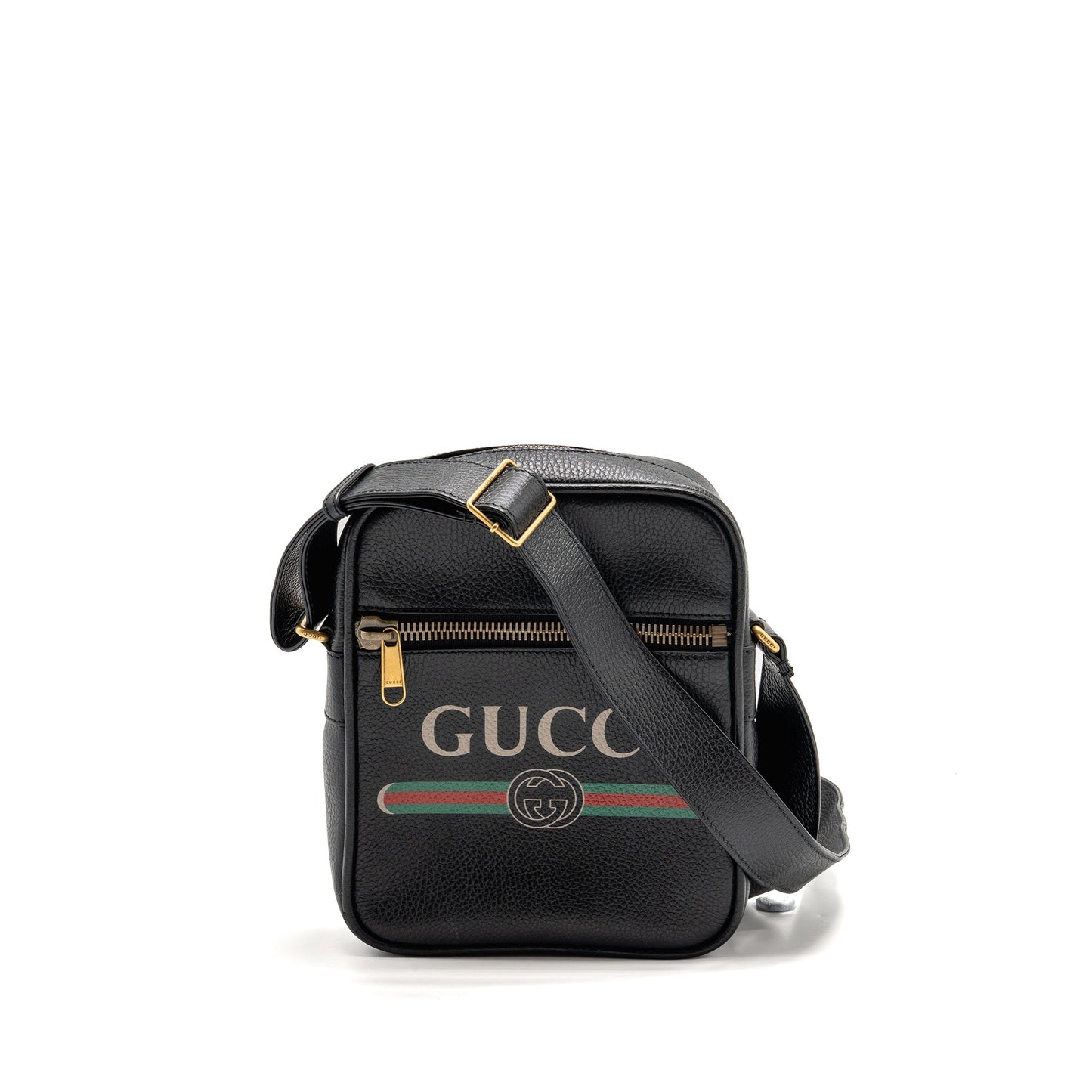 Gucci Logo Printed Messenger Crossbody Purse Calfskin Black/Multicolour
