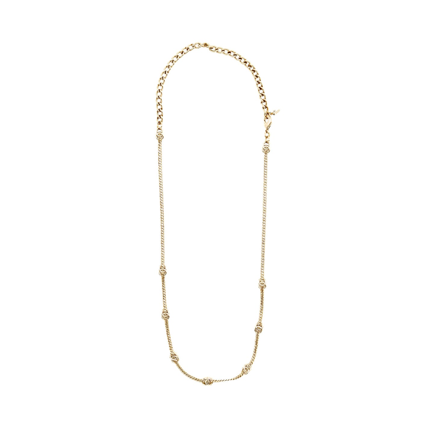 Chanel Mini CC logo 7 motif necklace light gold tone