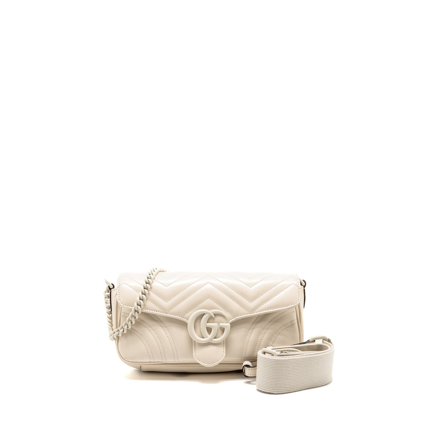 Gucci Medium Marmont Mini Purse White Matelasse Chevron Leather with White Hardware