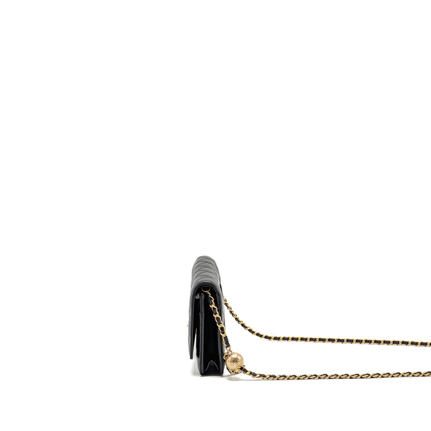 CHANEL Pearl Crush Wallet on Chain Lambskin Black GHW (Microchip)