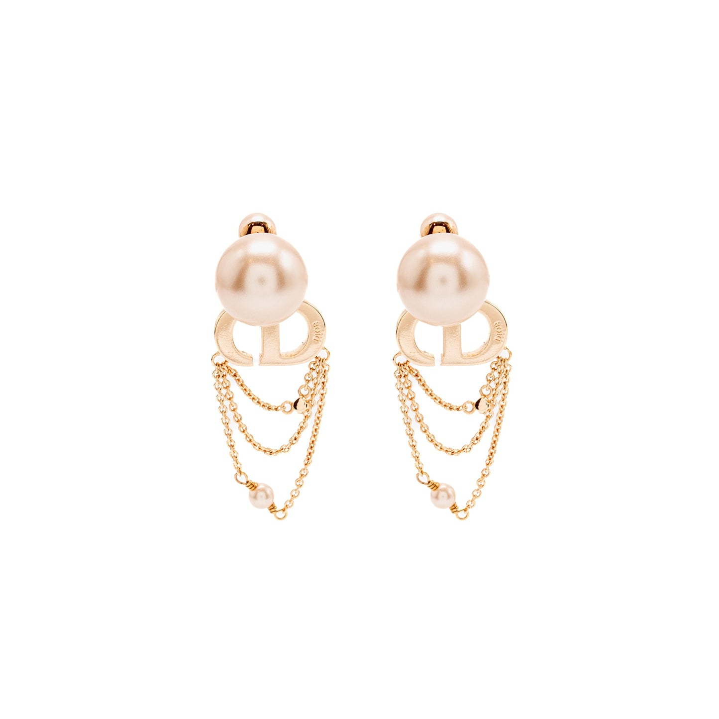 Crystal Dropped and Pearl Earrings Rose Gold Tone
