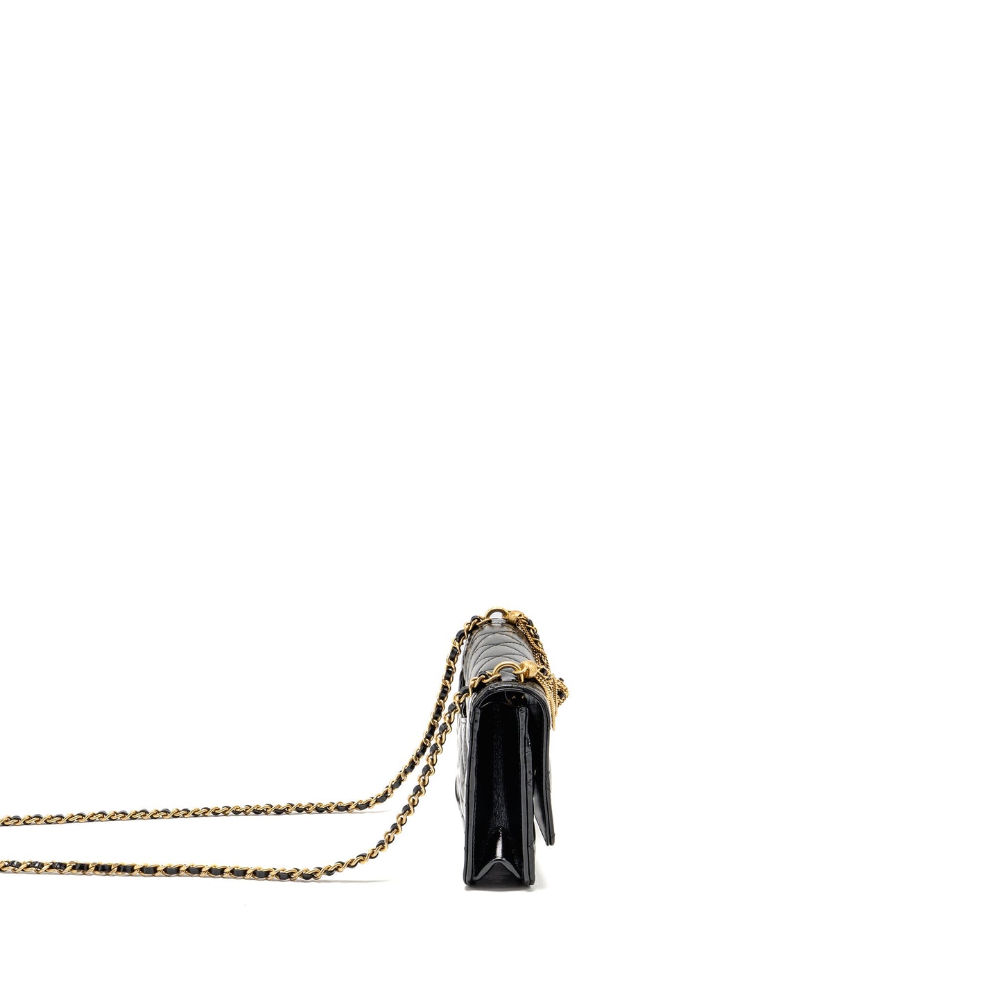 Chanel 24A Detailed Chain Wallet on Chain Shiny Calfskin Black GHW (Microchipï¼