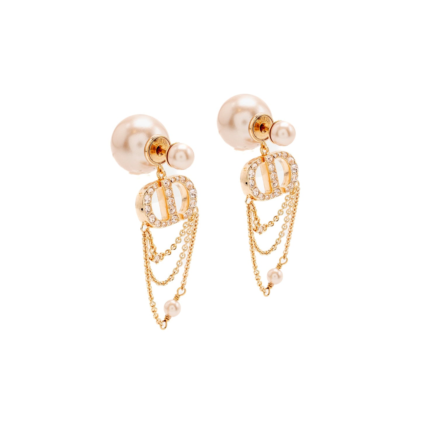 Crystal Dropped and Pearl Earrings Rose Gold Tone