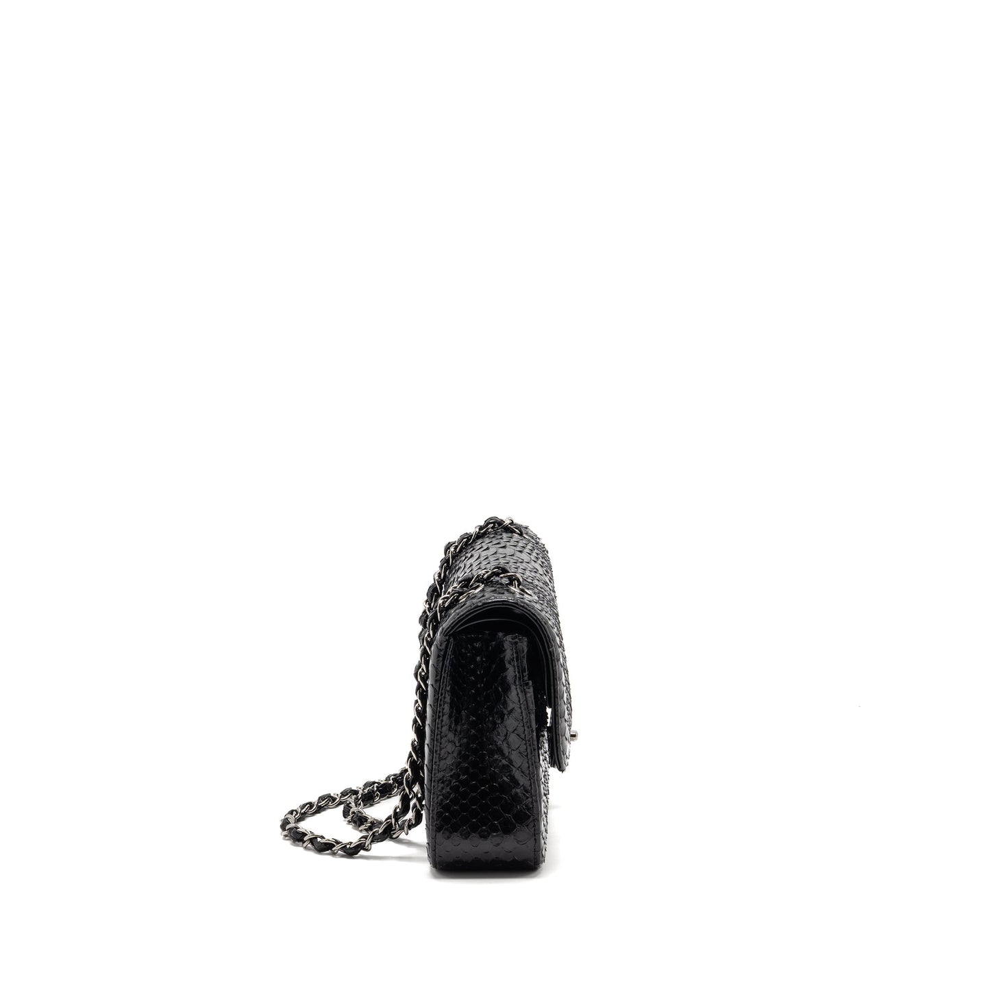 Chanel Medium Classic Double Flap Bag Python Black SHW