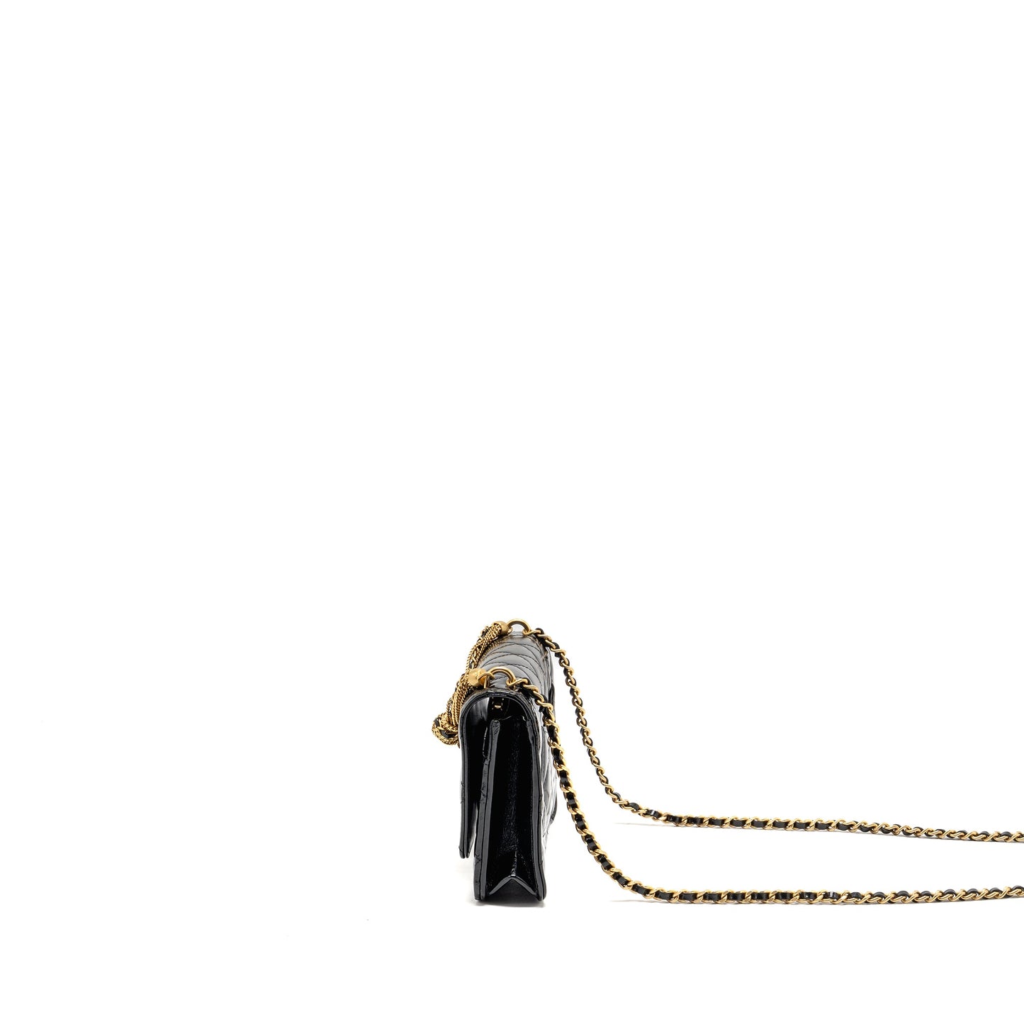 Chanel 24A Detailed Chain Wallet on Chain Shiny Calfskin Black GHW (Microchipï¼