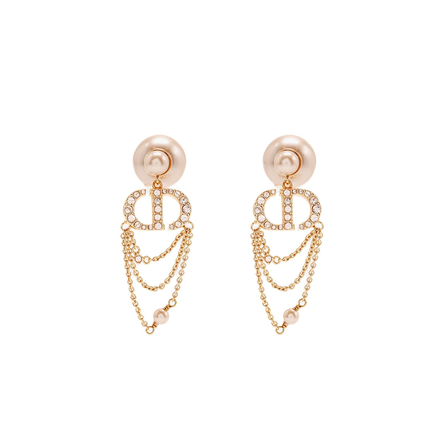 Crystal Dropped and Pearl Earrings Rose Gold Tone