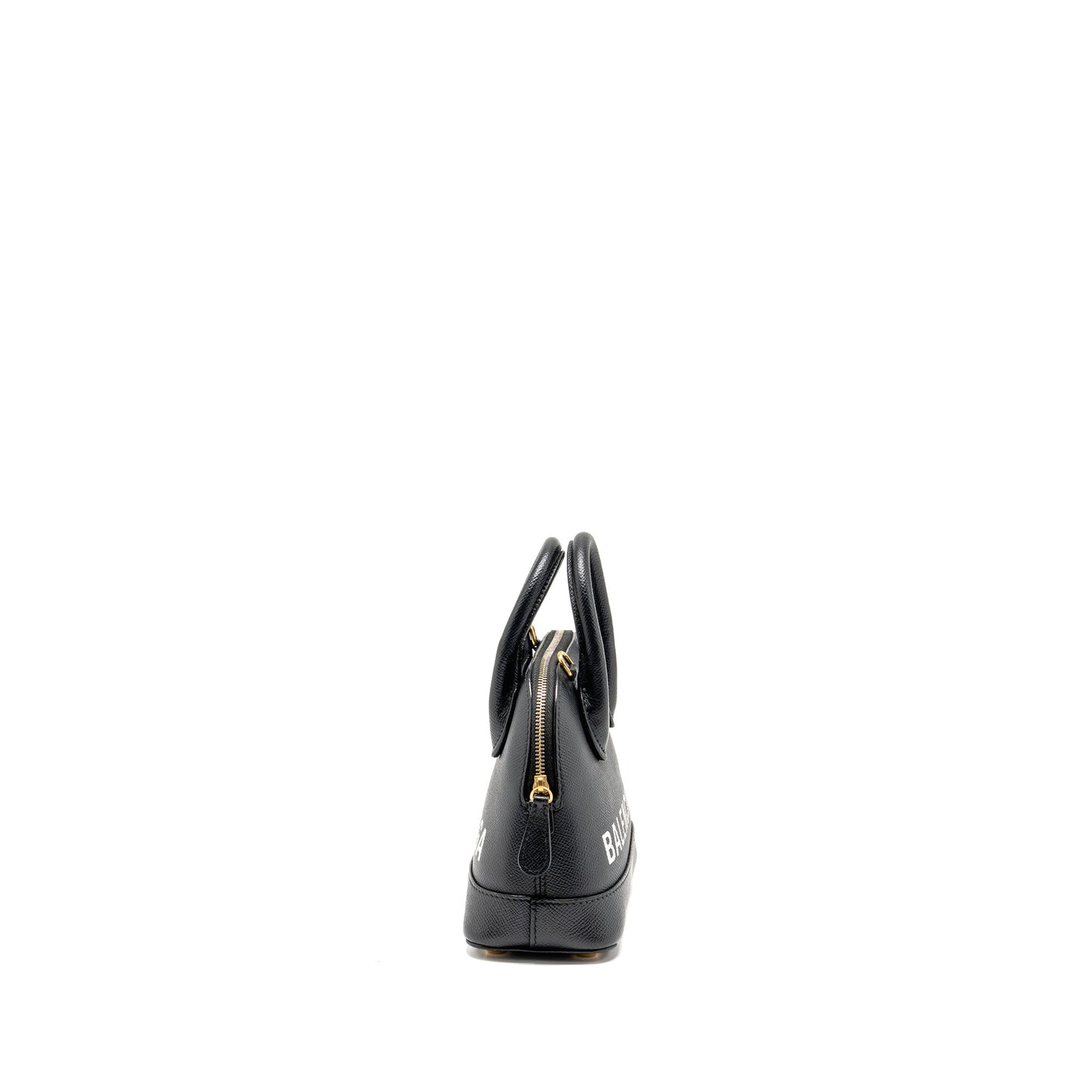 Balenciaga Ville Graffiti Top Handle Bowling Purse Grained Calfskin Black/White