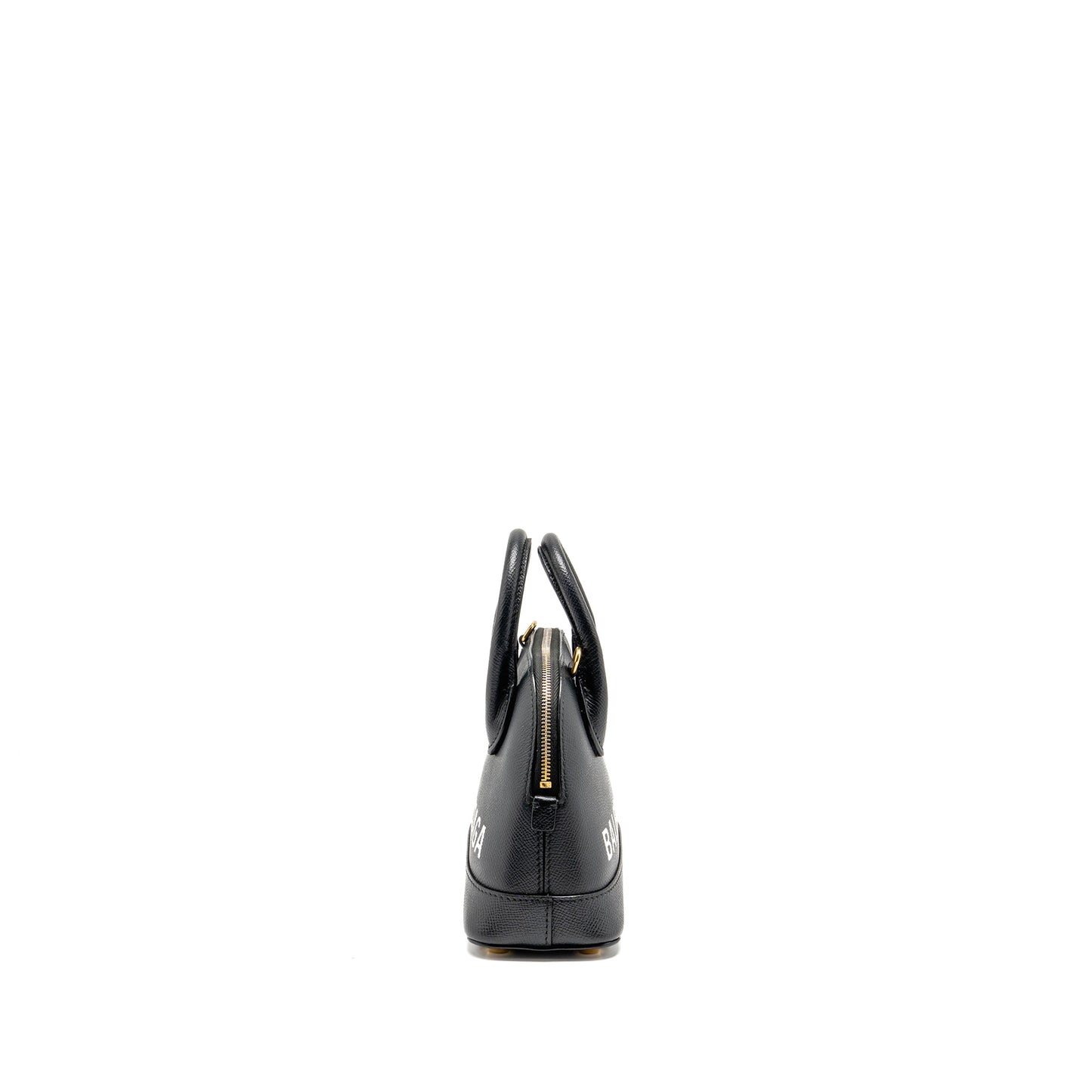 Balenciaga Ville Graffiti Top Handle Bowling Purse Grained Calfskin Black/White