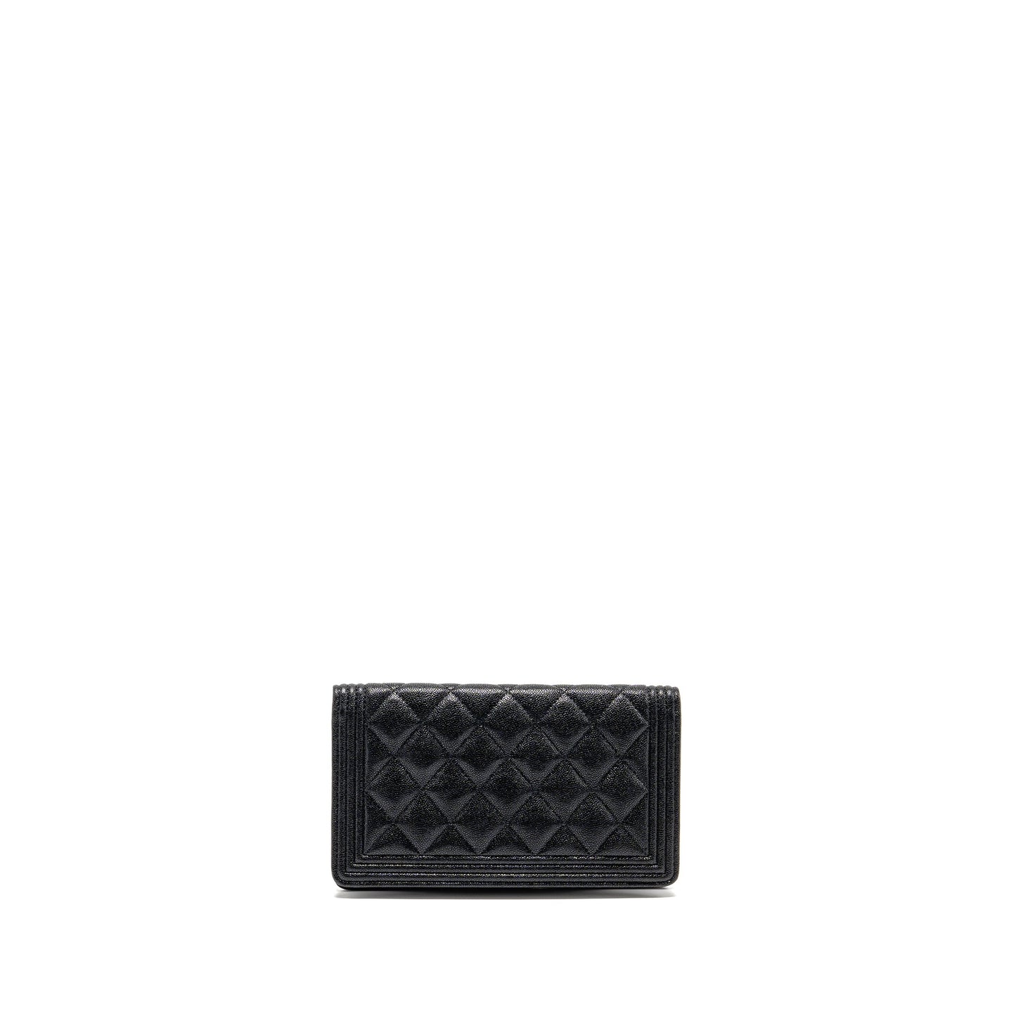 Chanel Boy Long Wallet Shiny Grained Calfskin Black SHW