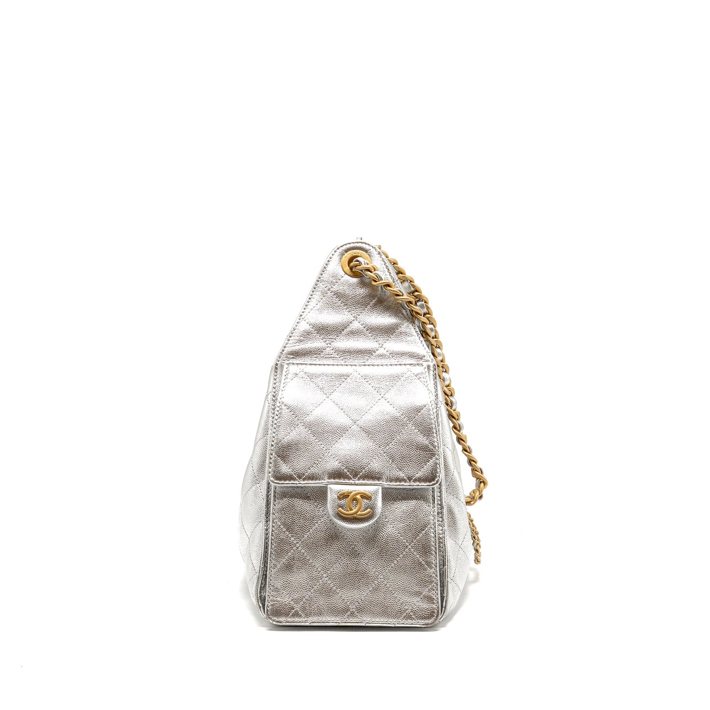 Chanel Small 25 bag caviar silver GHW (microchip)