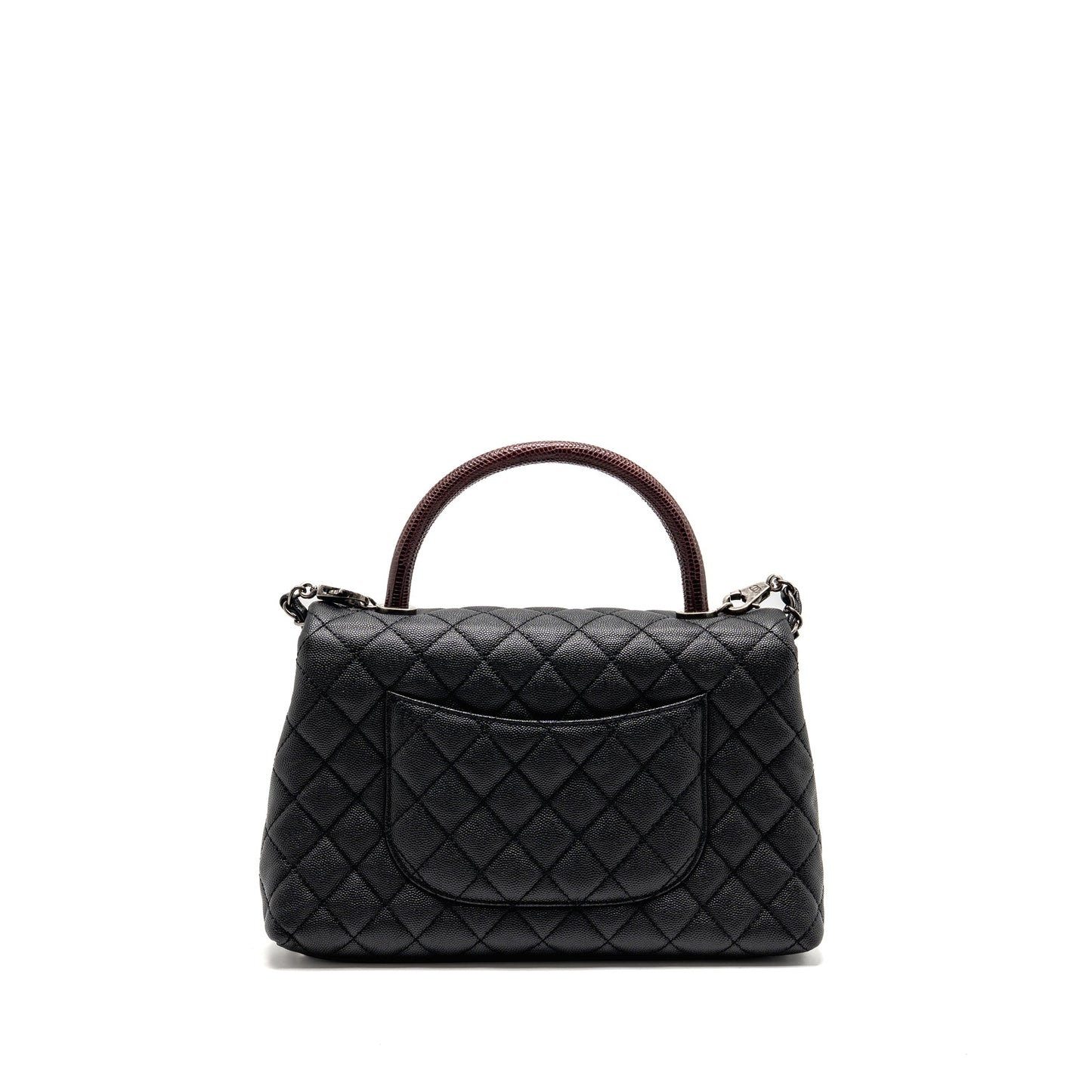 Chanel Medium Coco Handle Flap Bag Lizard Embossed Handle Caviar Black Ruthenium Hardware