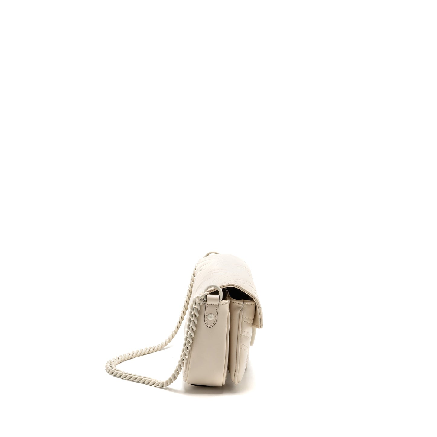 Gucci Medium Marmont Mini Purse White Matelasse Chevron Leather with White Hardware