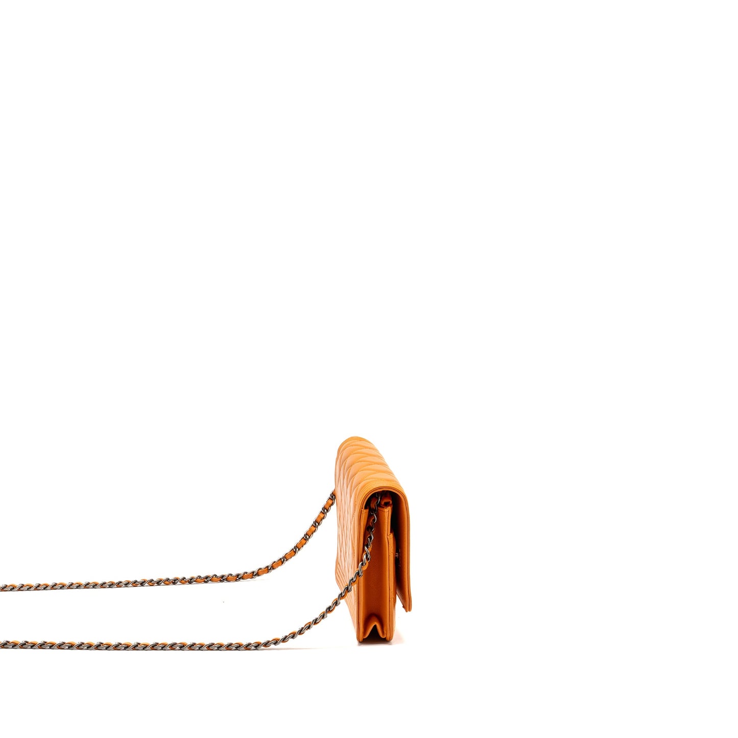 Chanel boy wallet on chain lambskin orange ruthenium silver hardware