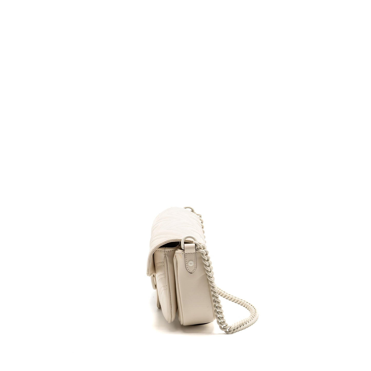 Gucci Medium Marmont Mini Purse White Matelasse Chevron Leather with White Hardware