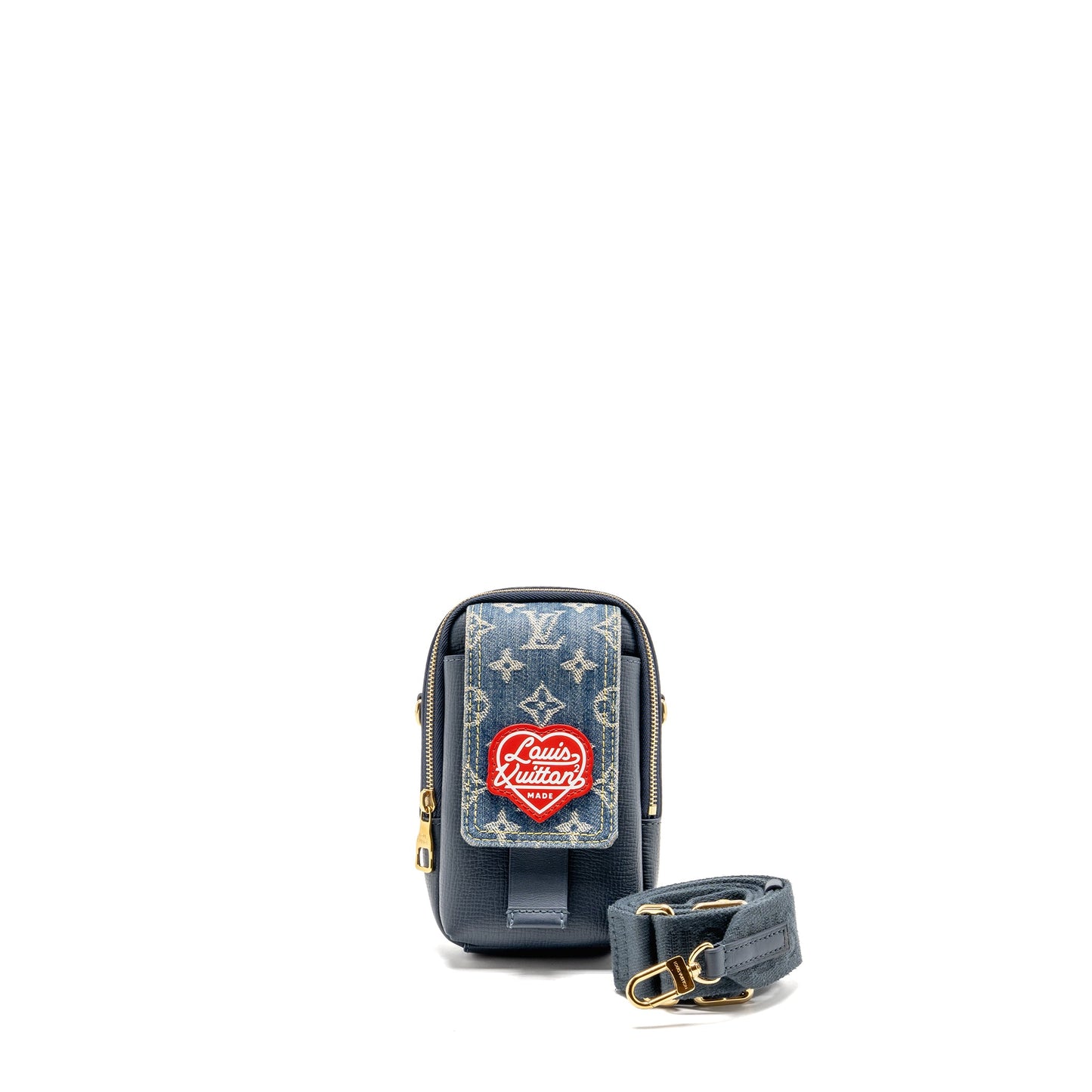 Louis Vuitton x Nigo Flat Double Phone Pouch Denim/Calfskin Blue