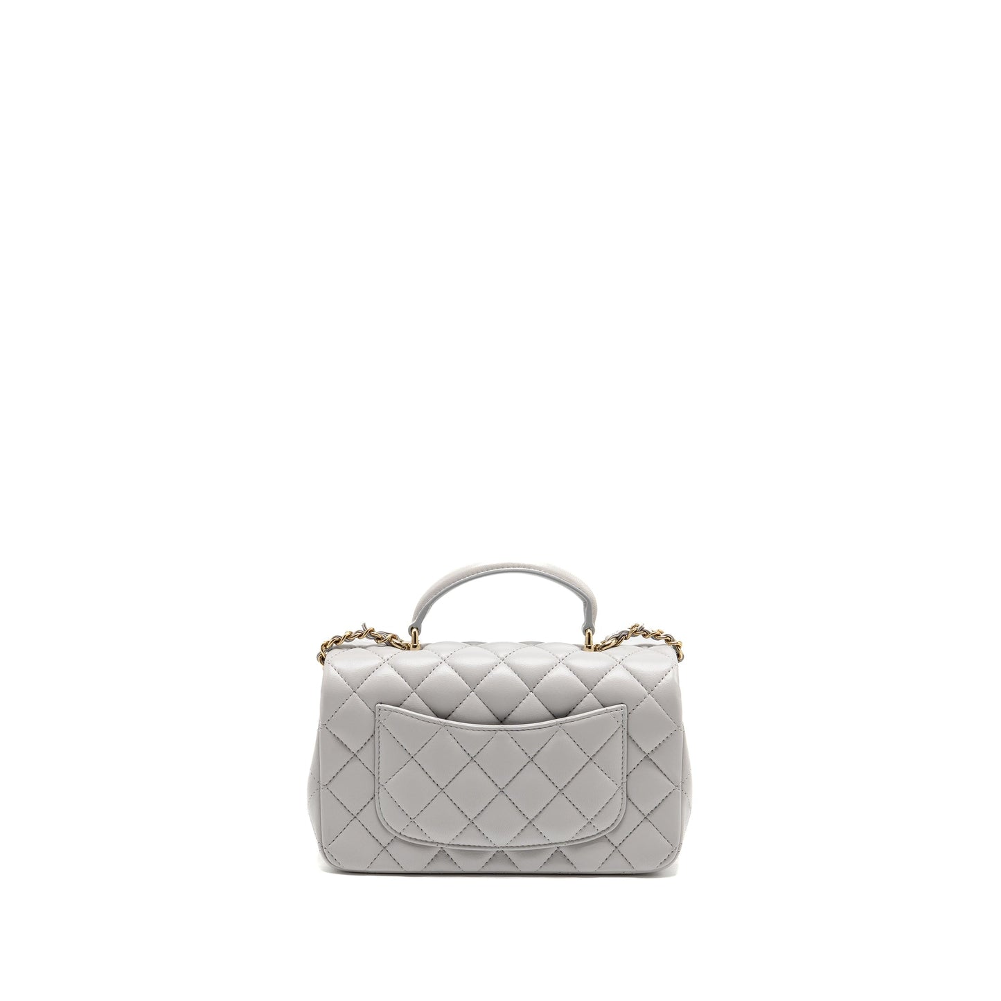 Chanel top handle mini rectangular flap bag lambskin light grey LGHW (Microchip)