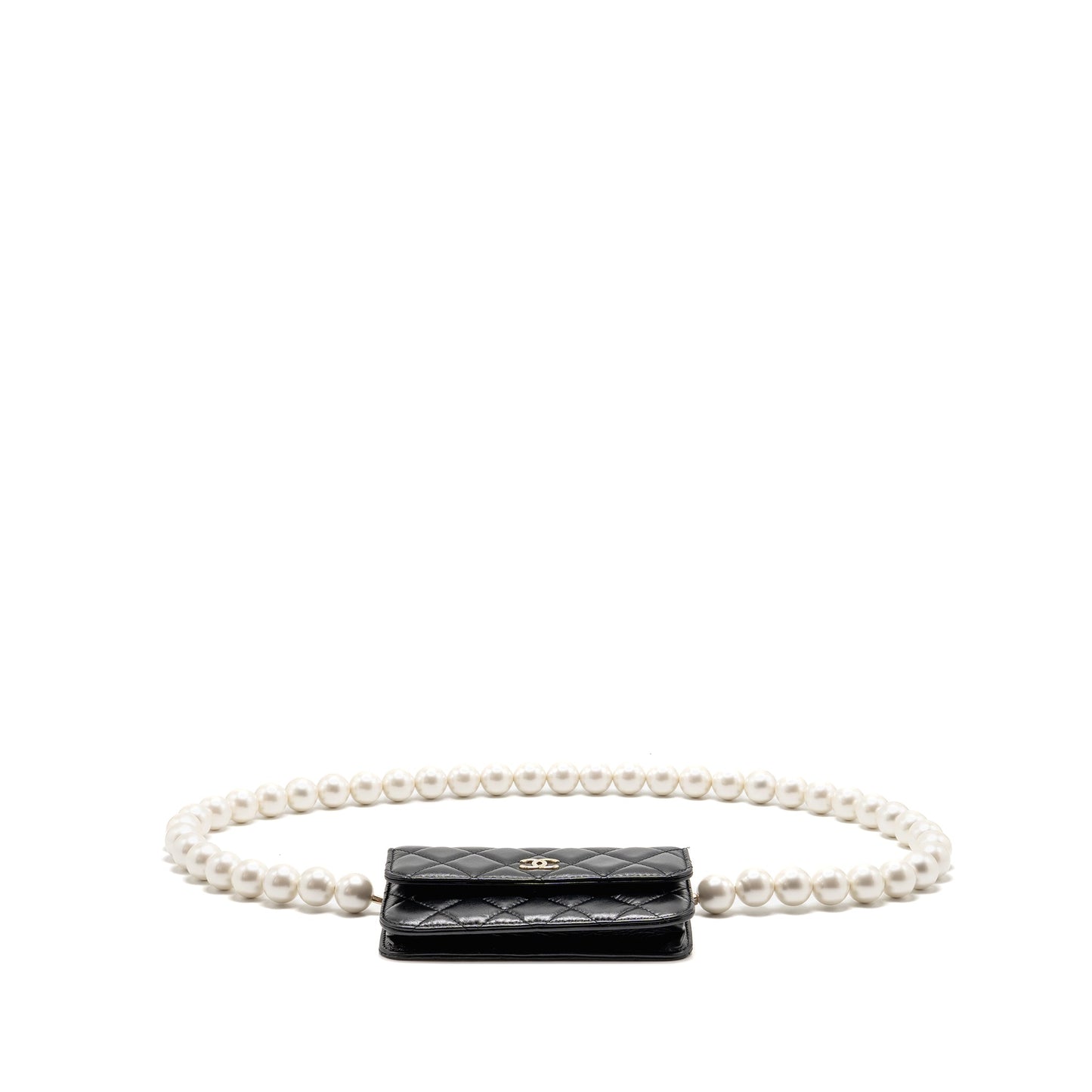 Chanel Card Holder with Maxi Pearls Chain Lambskin Black LGHW