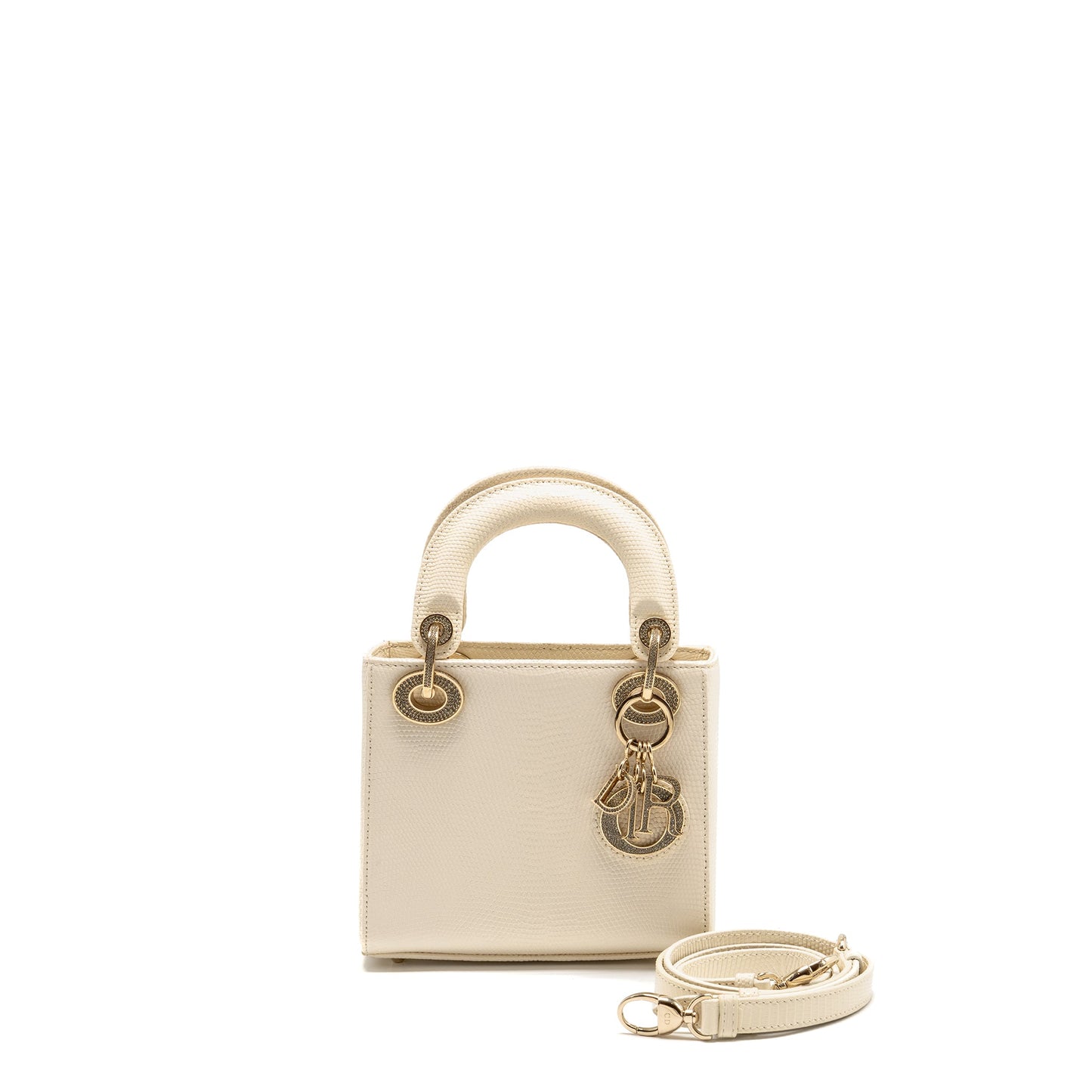 Dior Mini Lady Dior Lizard with Crystal White