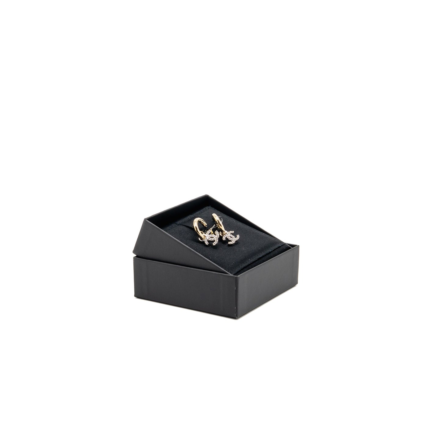 Chanel CC Drop Earrings Crystal Light Gold/Silver Tone