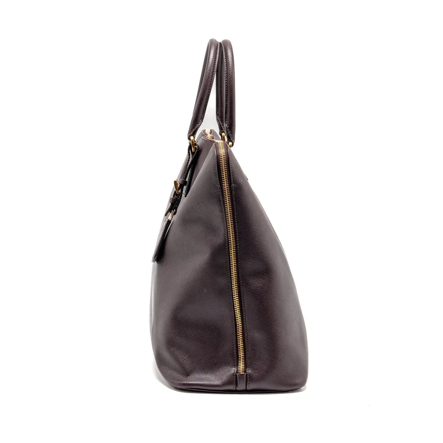Prada Saffiano Vernice Promenade Large Dome Tote Purse Leather Mogano