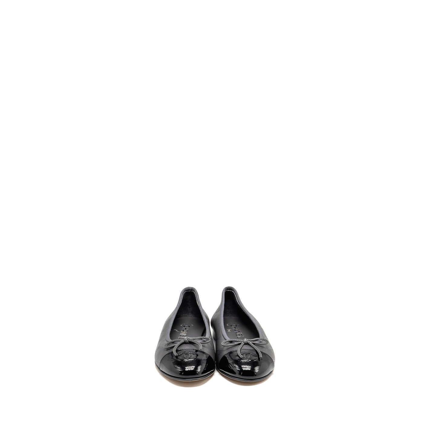 Chanel Size 37.5 Ballet Flats Lambskin/Patent Grey/Black