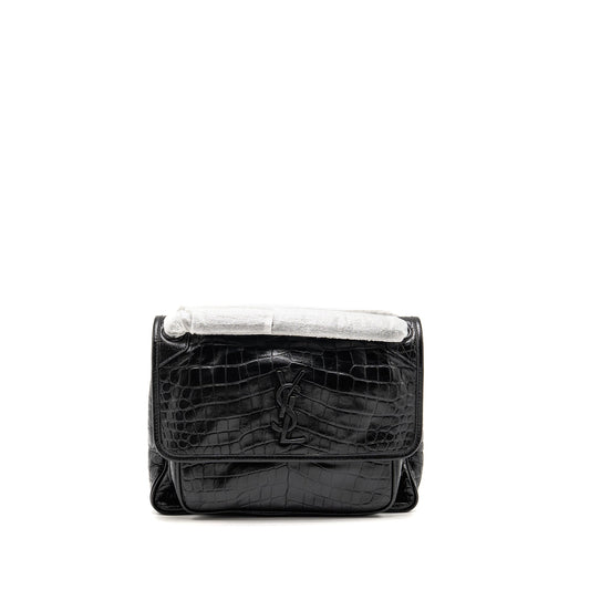 Saint Laurent / Medium Niki Purse Crocodile-Embossed Black Calfskin Black Hardware
