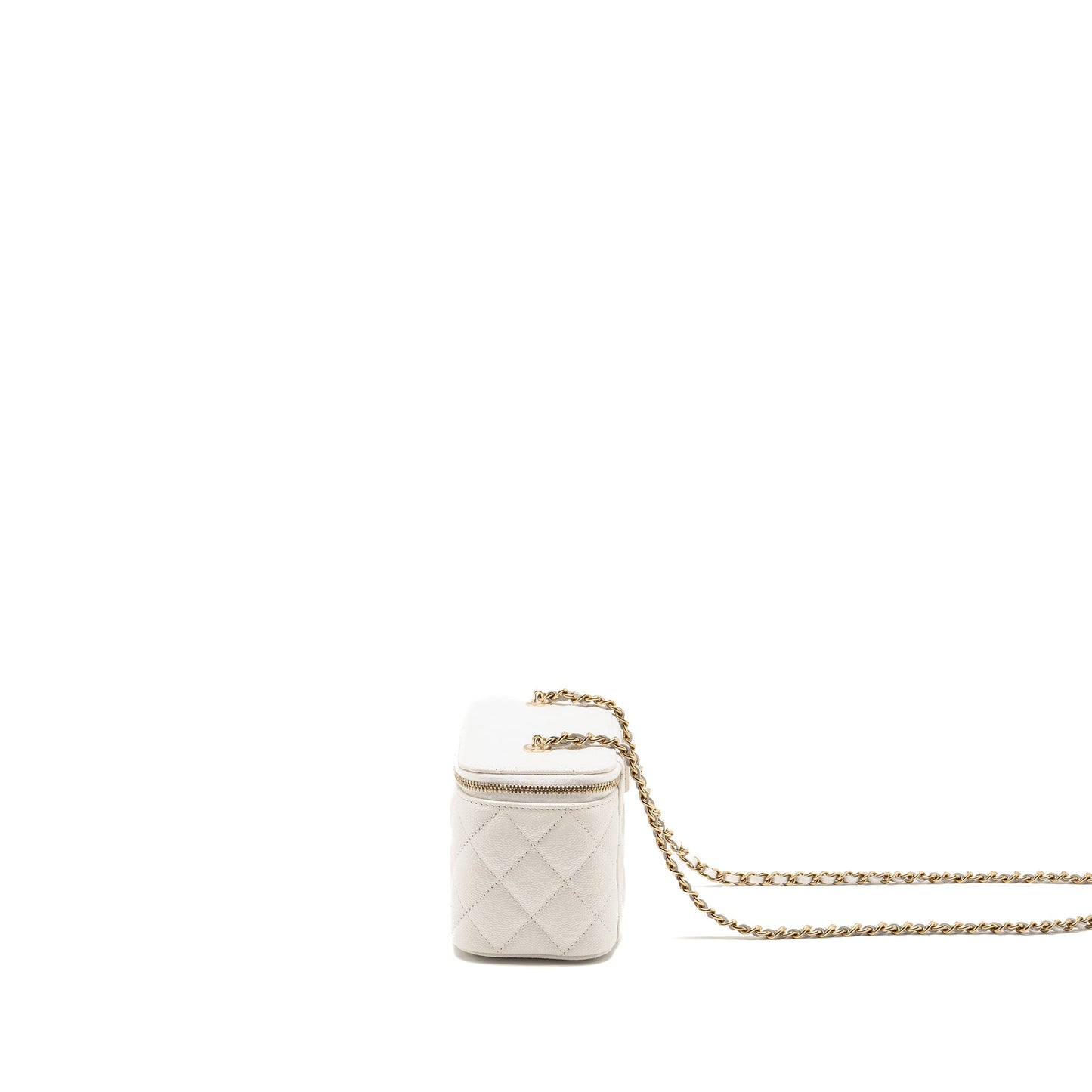 Chanel Long Vanity with Chain Caviar White LGHW (Microchip)