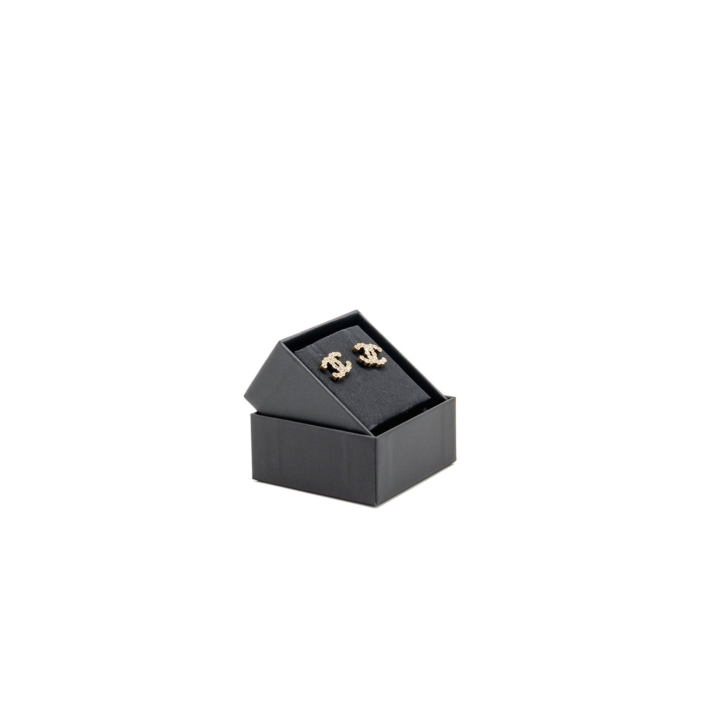 Chanel CC Logo Earrings Crystal Gold Tone