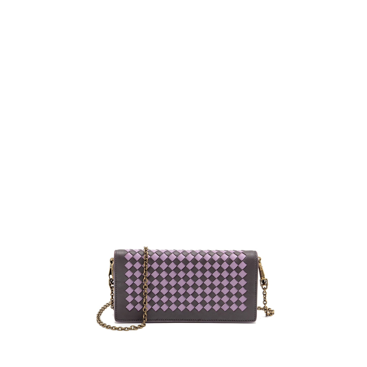 Bottega Veneta Intrecciato Wallet On Chain Leather Purple/Grey