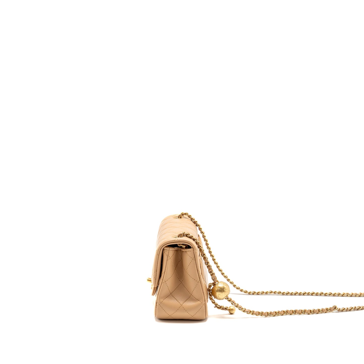 CHANEL Pearl Crush Mini Square Flap Bag Lambskin Beige GHW (Microchip)