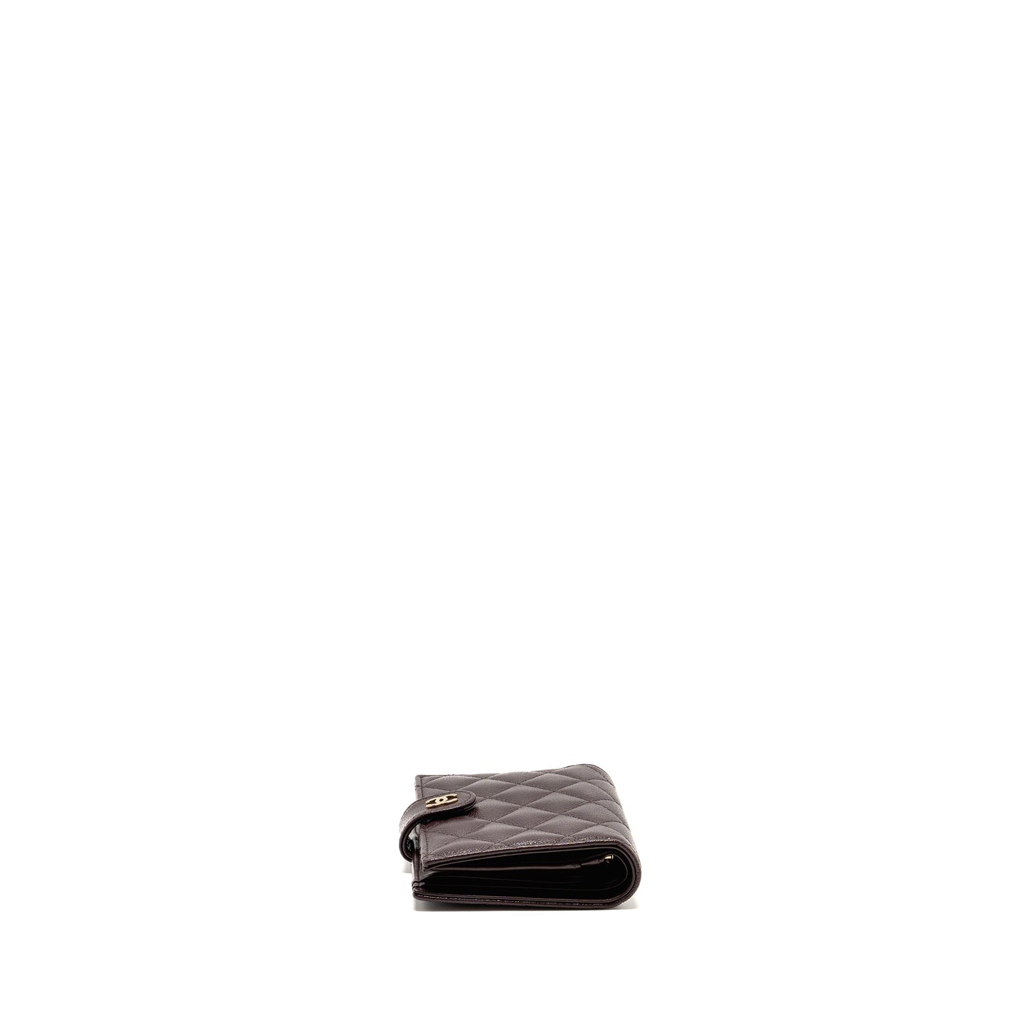 Chanel Quilted Travel Passport Holder Shiny Grained Calfskin Dark Brown LGHW (Microchip)