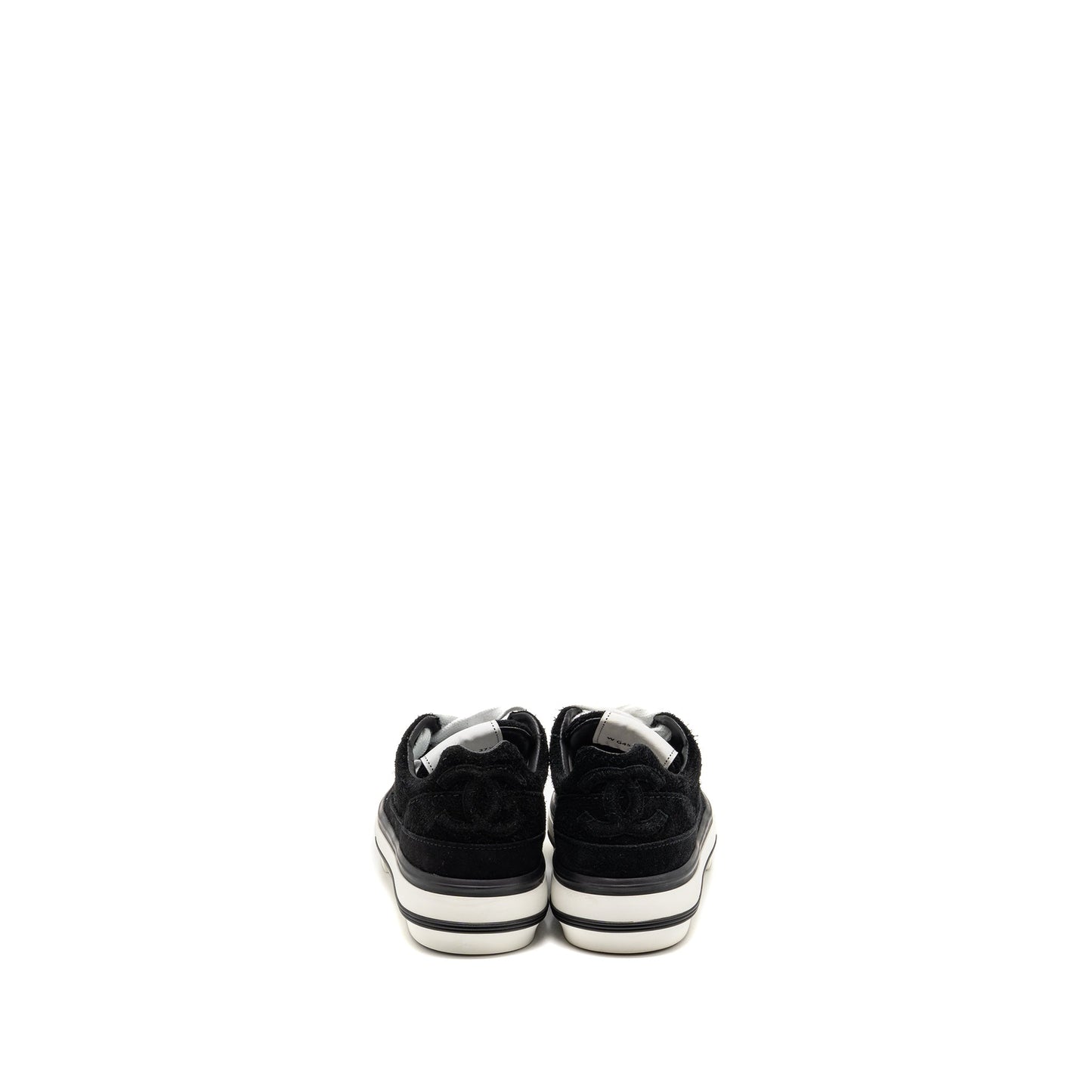 Chanel Size 37.5 23B CC Logo Sneakers Suede Calfskin Black