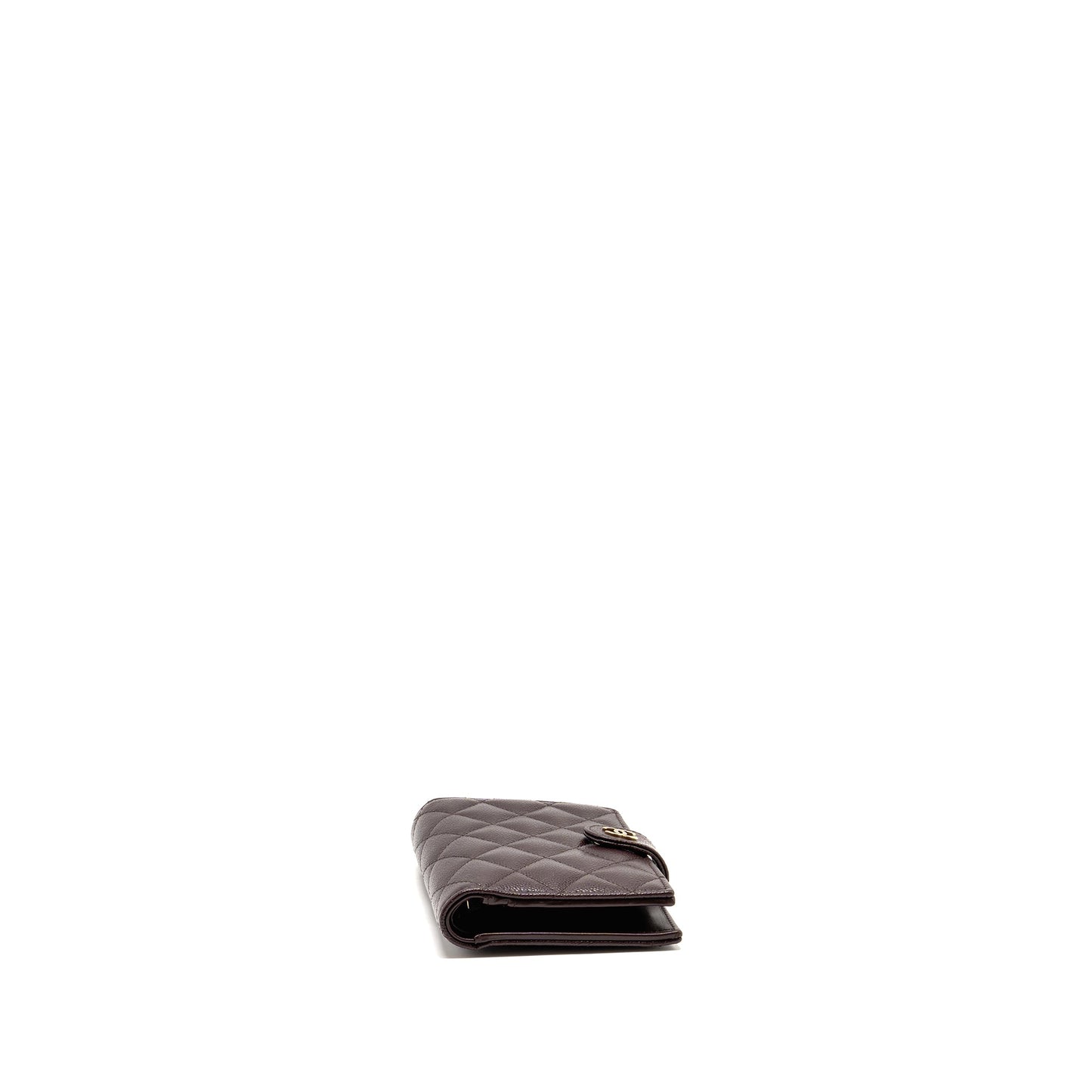 Chanel Quilted Travel Passport Holder Shiny Grained Calfskin Dark Brown LGHW (Microchip)