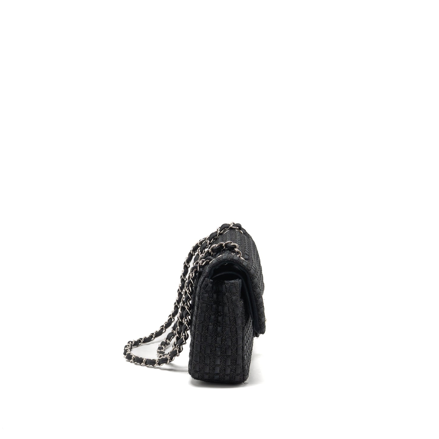 Chanel Medium Classic double flap bag tweed black SHW