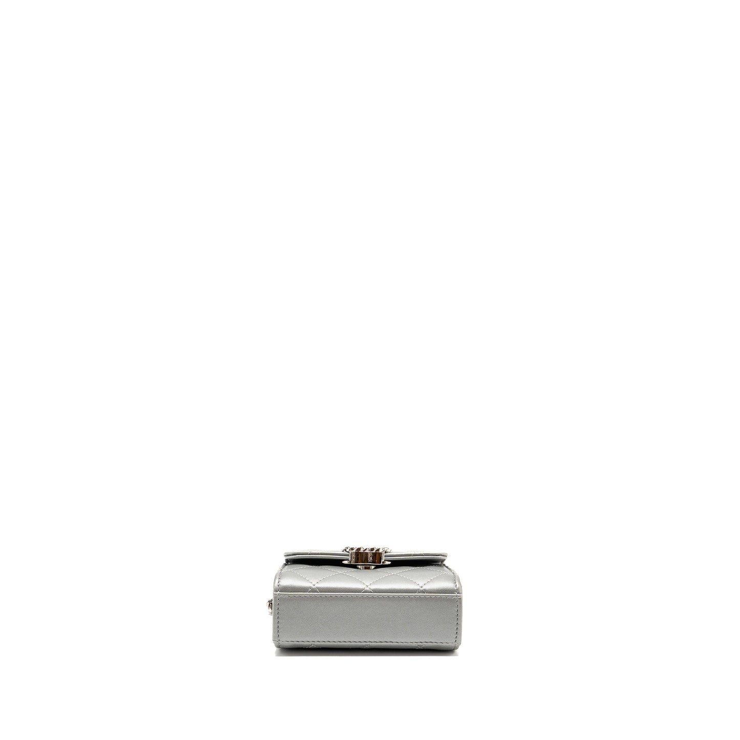 Chanel Top handle mini flap bag with chain lambskin silver SHW (microchip)