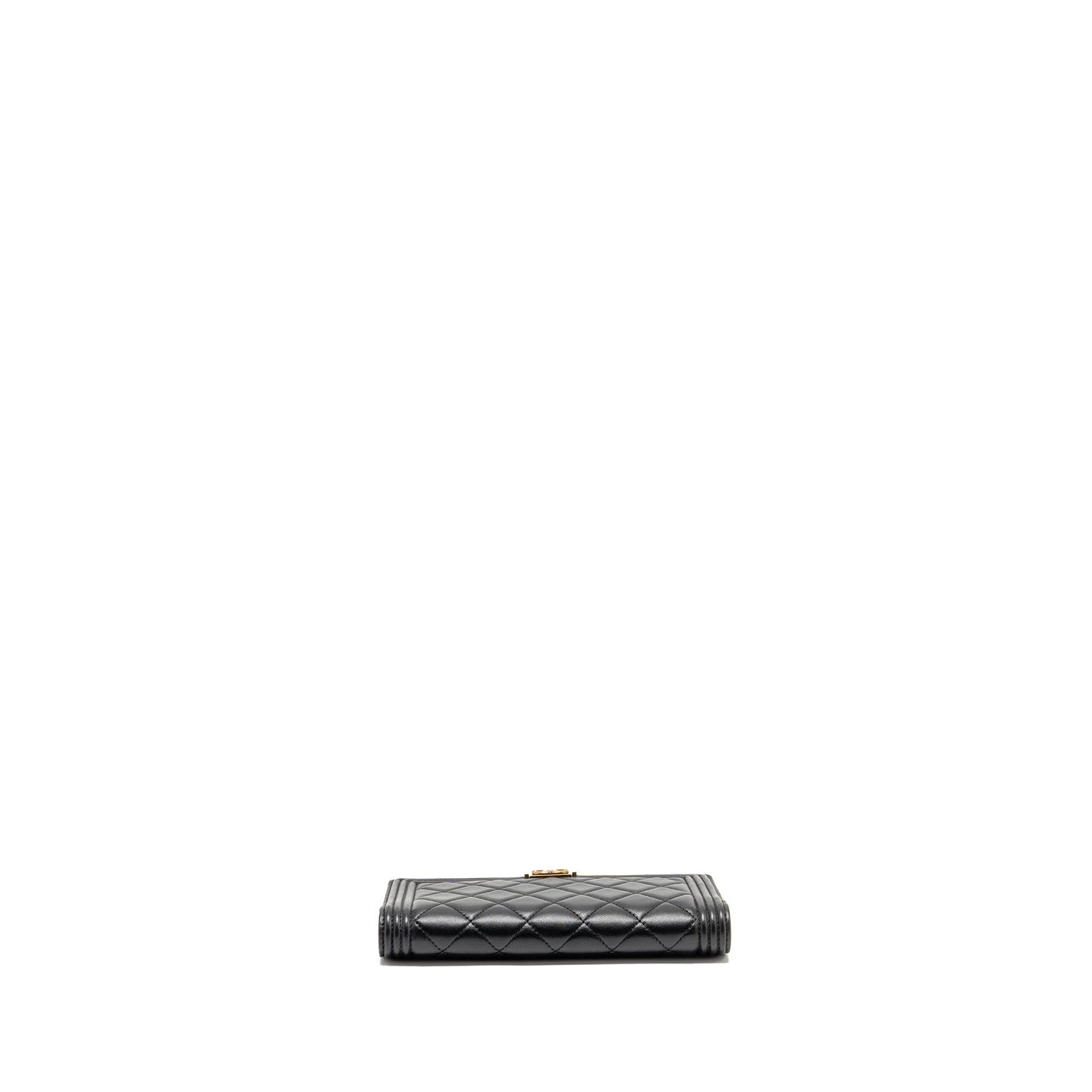 Chanel Boy Bifold Long Wallet Lambskin Black GHW