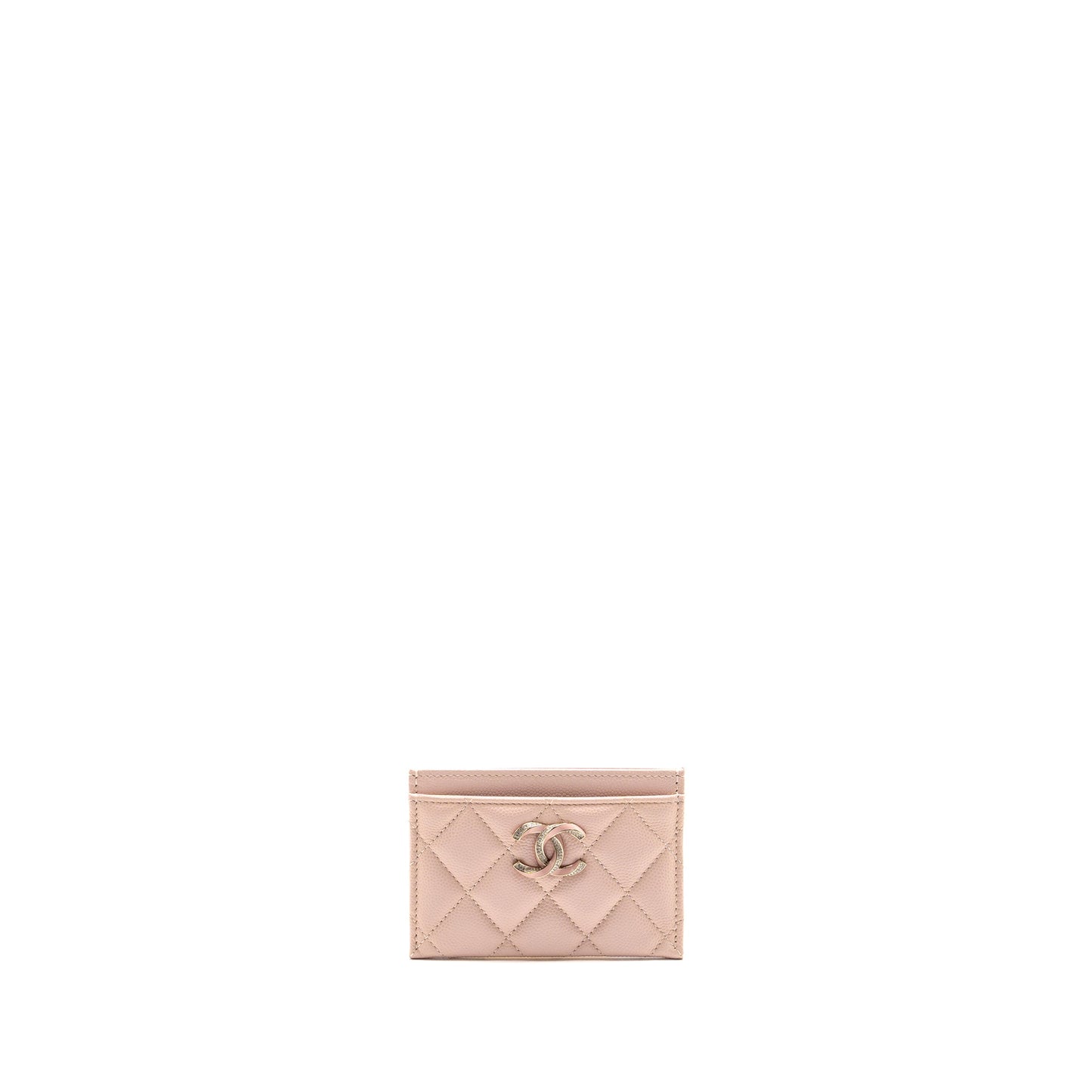 Chanel Crystal CC Logo Card Holder Caviar Pink LGHW (microchip)
