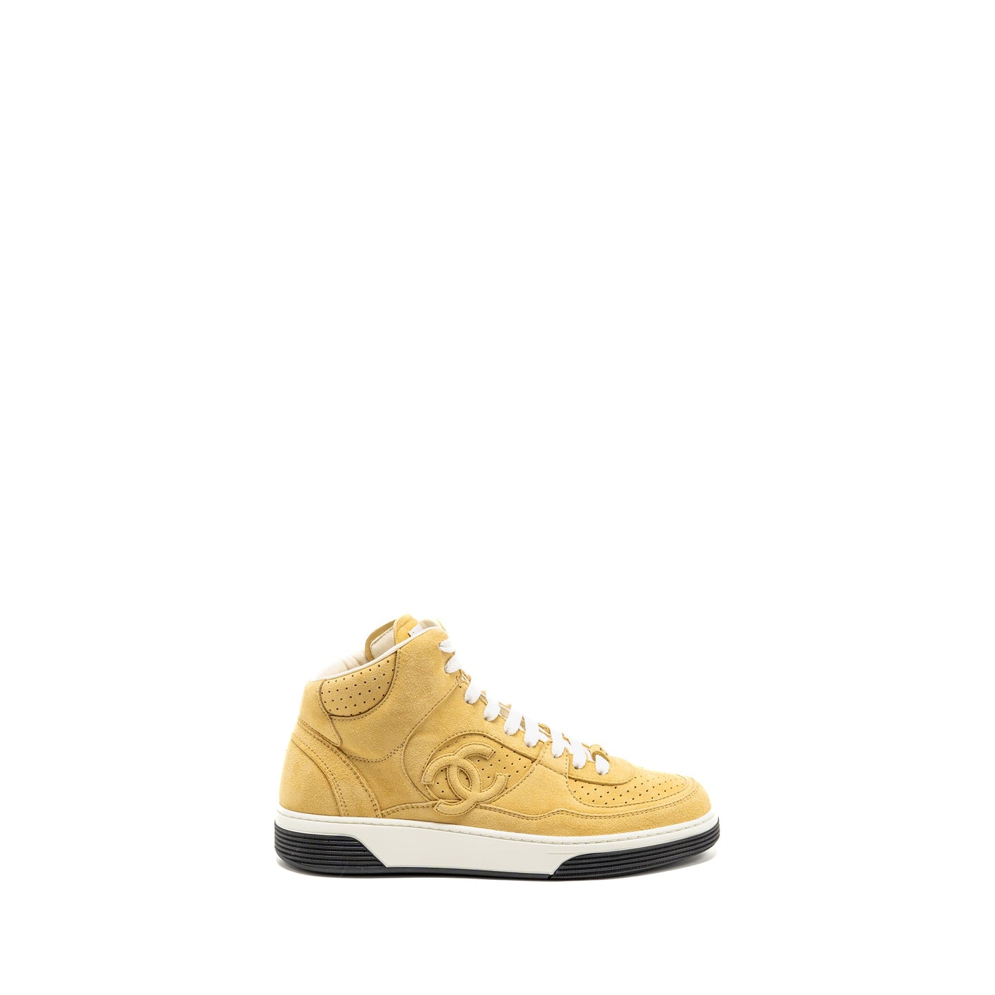 Chanel Size 38 23A CC Logo High-Top Sneakers Suede Kidskin Dark Beige