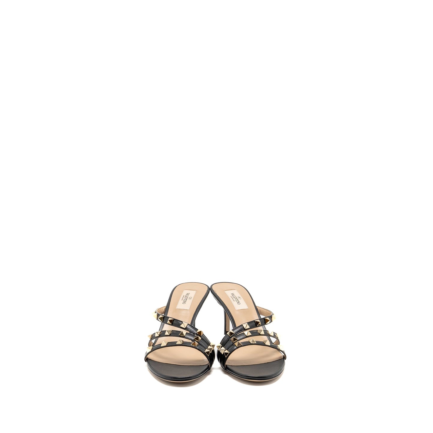 Valentino Size 40 Garavani Rockstud Heels Sandals Leather Black