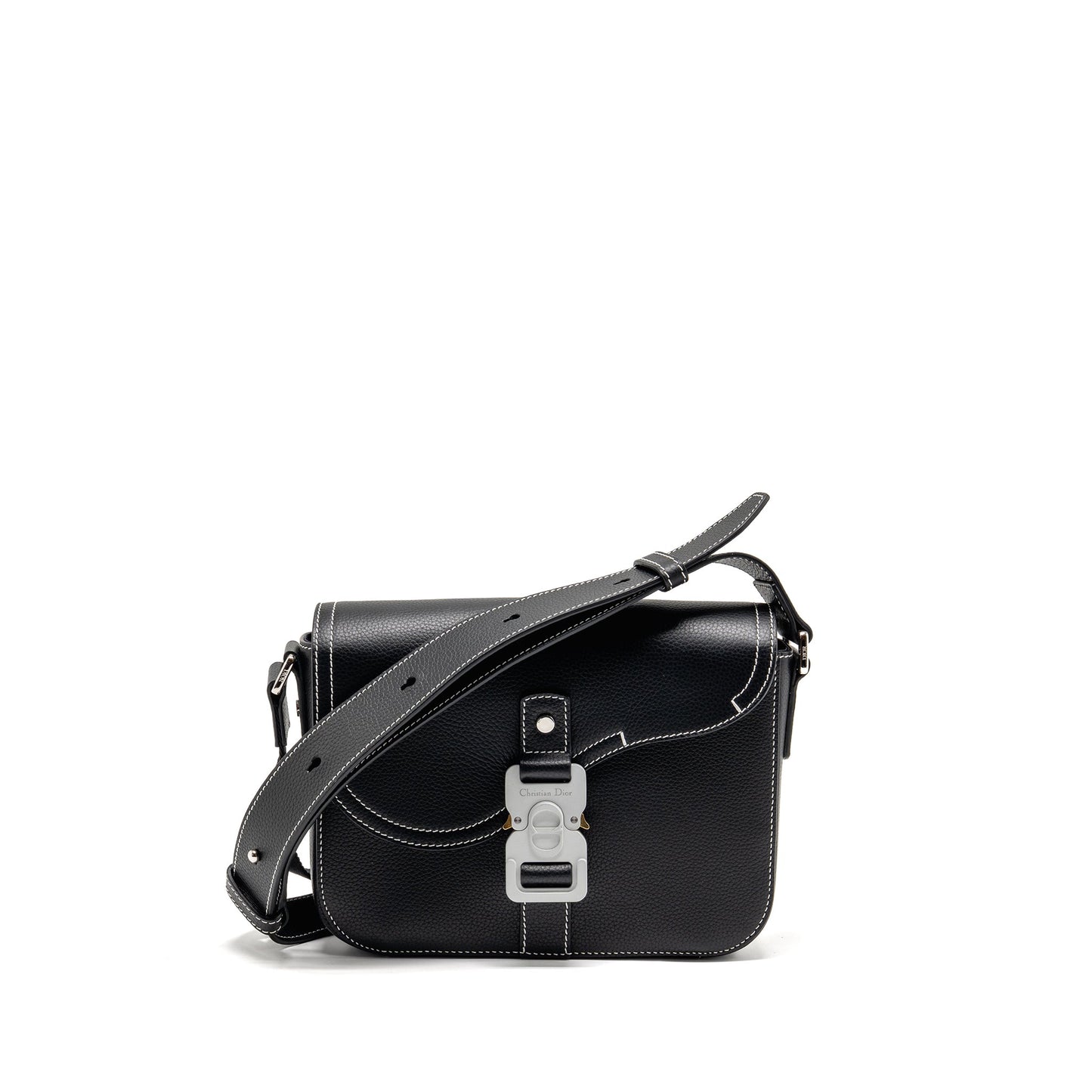 Dior Medium Saddle Flap Messenger Purse Grained Calfskin Black
