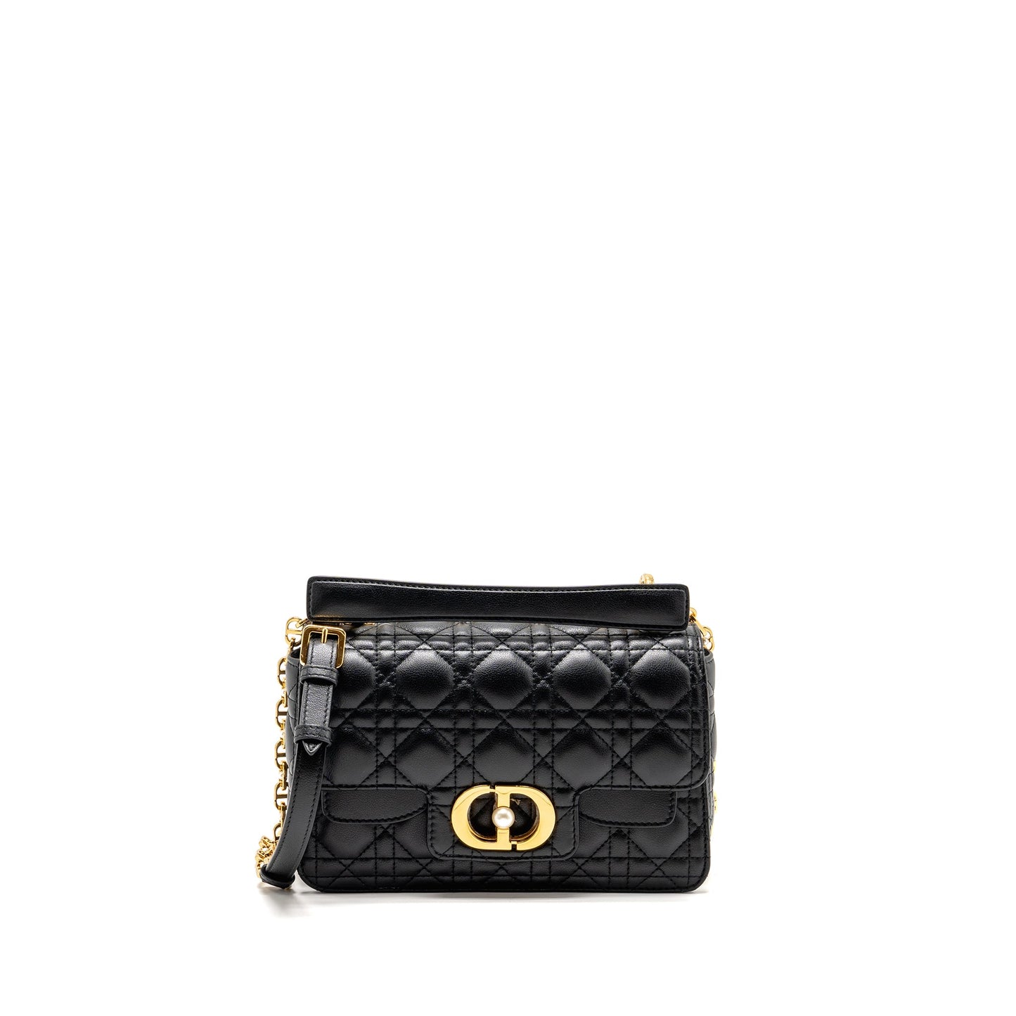 Small Dior Jolie Top Handle Purse Cannage Calfskin Black