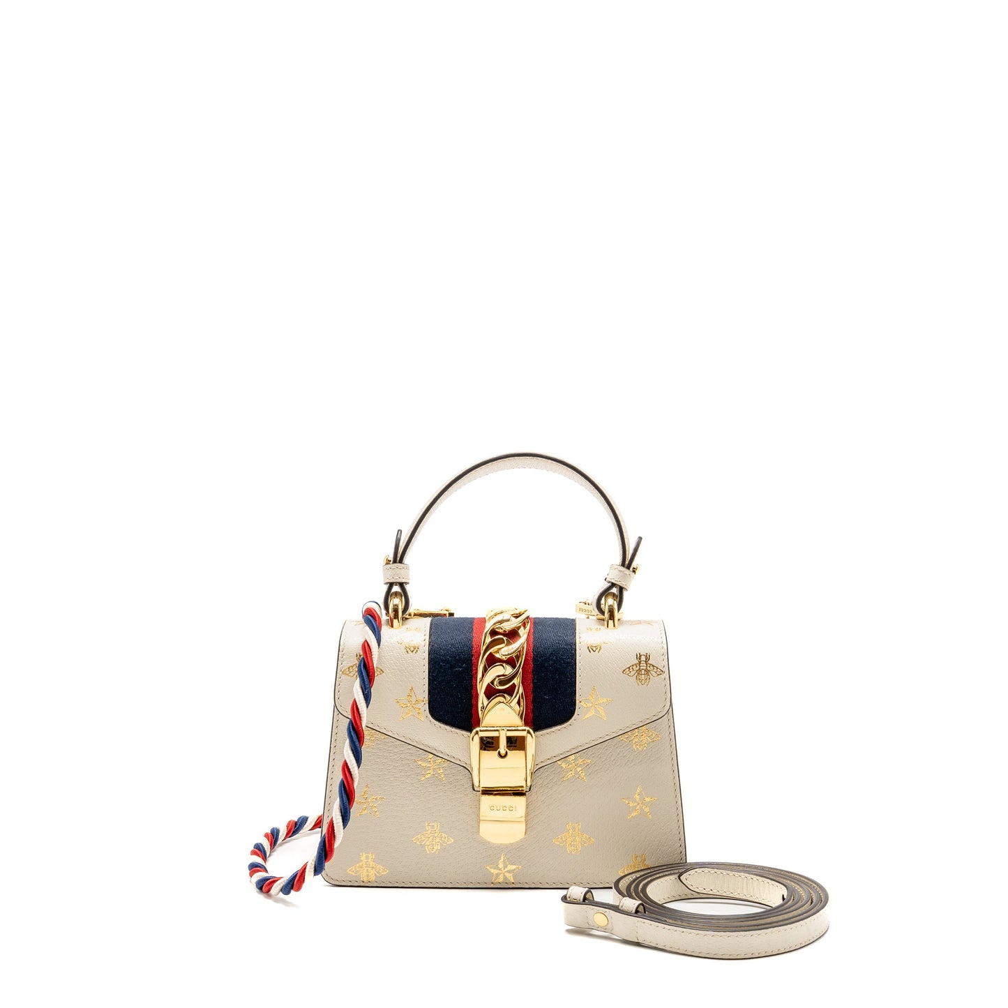Gucci Mini Sylvie Bee Star Top Handle Calfskin White/Multicolour