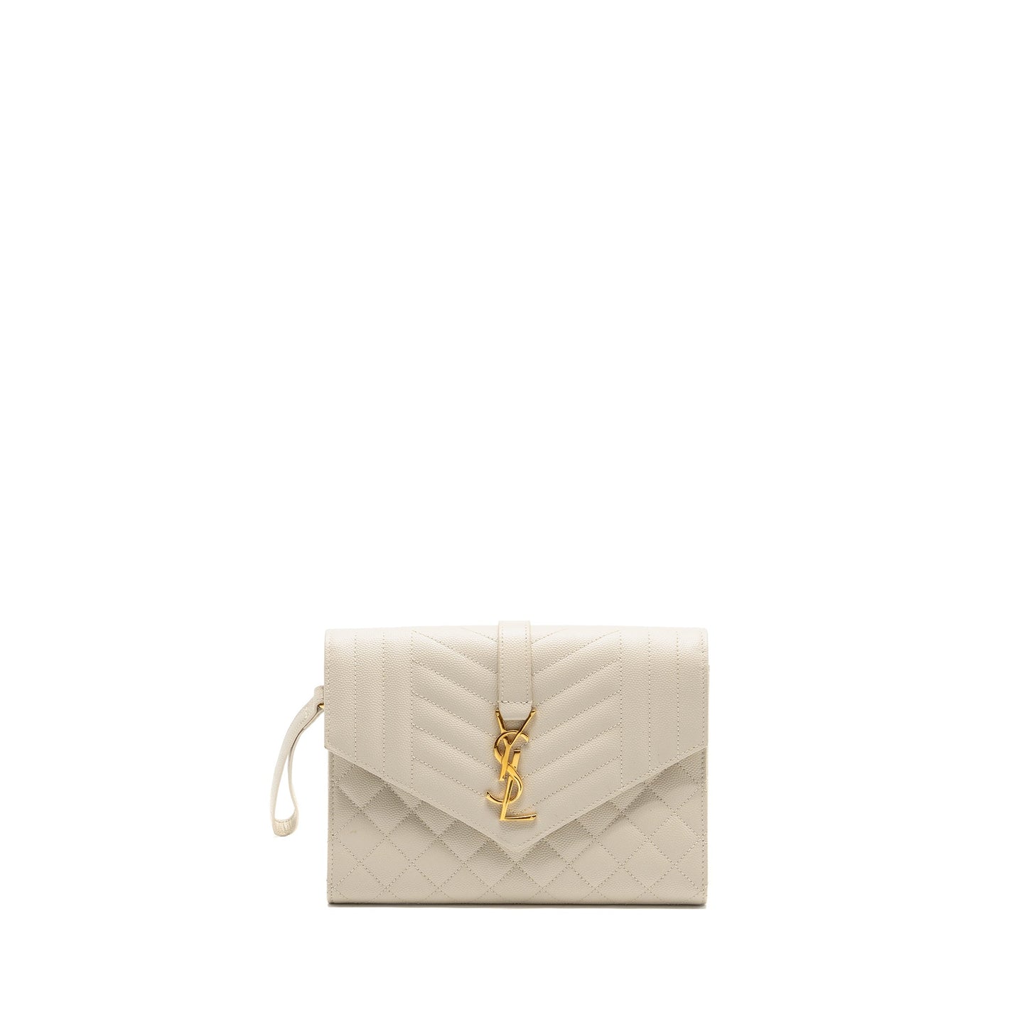 Saint Laurent envelope flap pouch grained calfskin blanc vintage